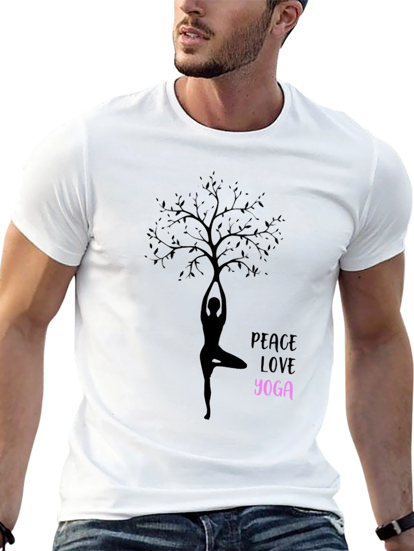 Black Peace Love Yoga T-Shirt - Black Cotton Blend Tee view 13