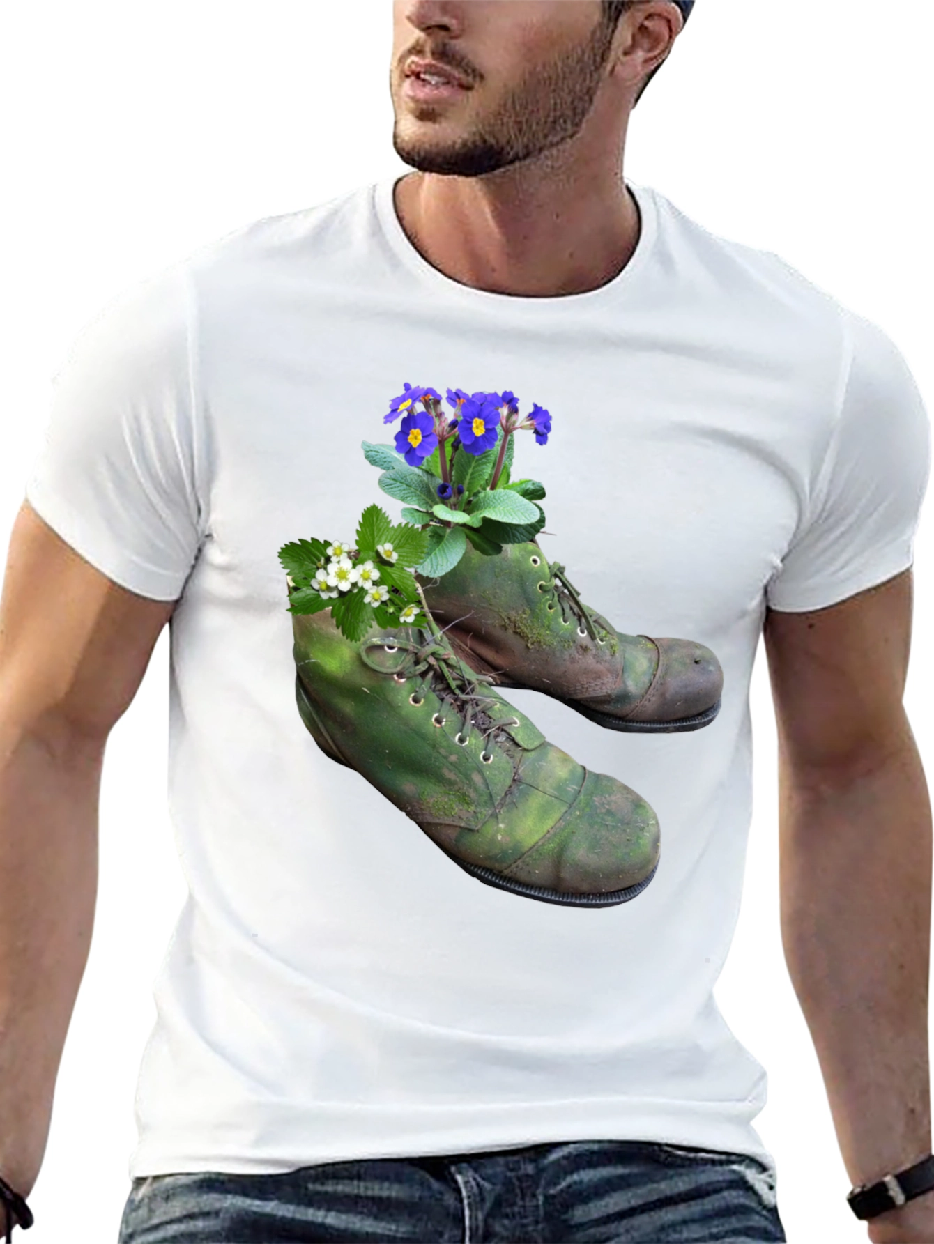 Black Floral Boots Graphic Tee - Nature Inspired Fashion view 13