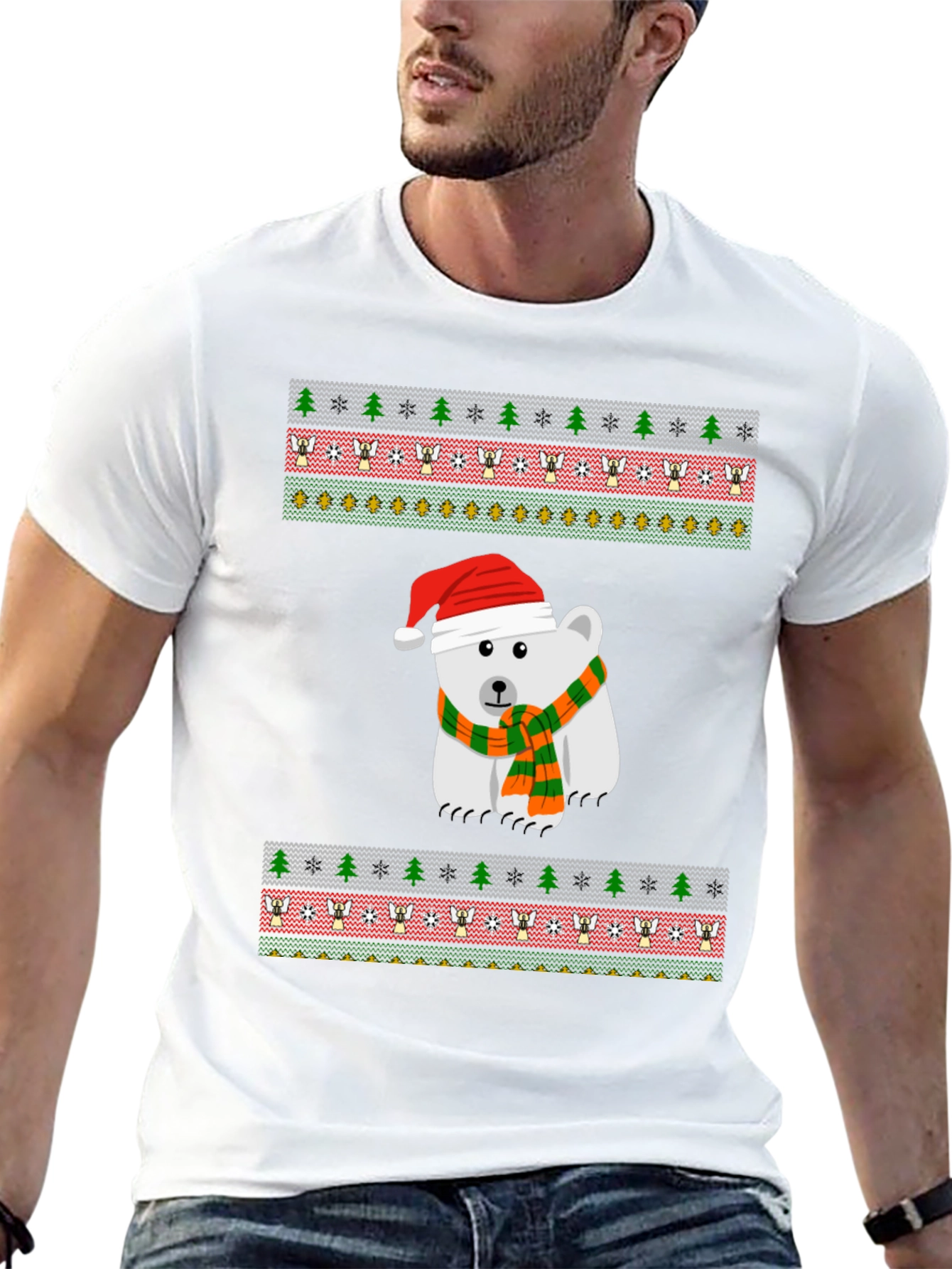 Black Festive Polar Bear Holiday T-Shirt view 13
