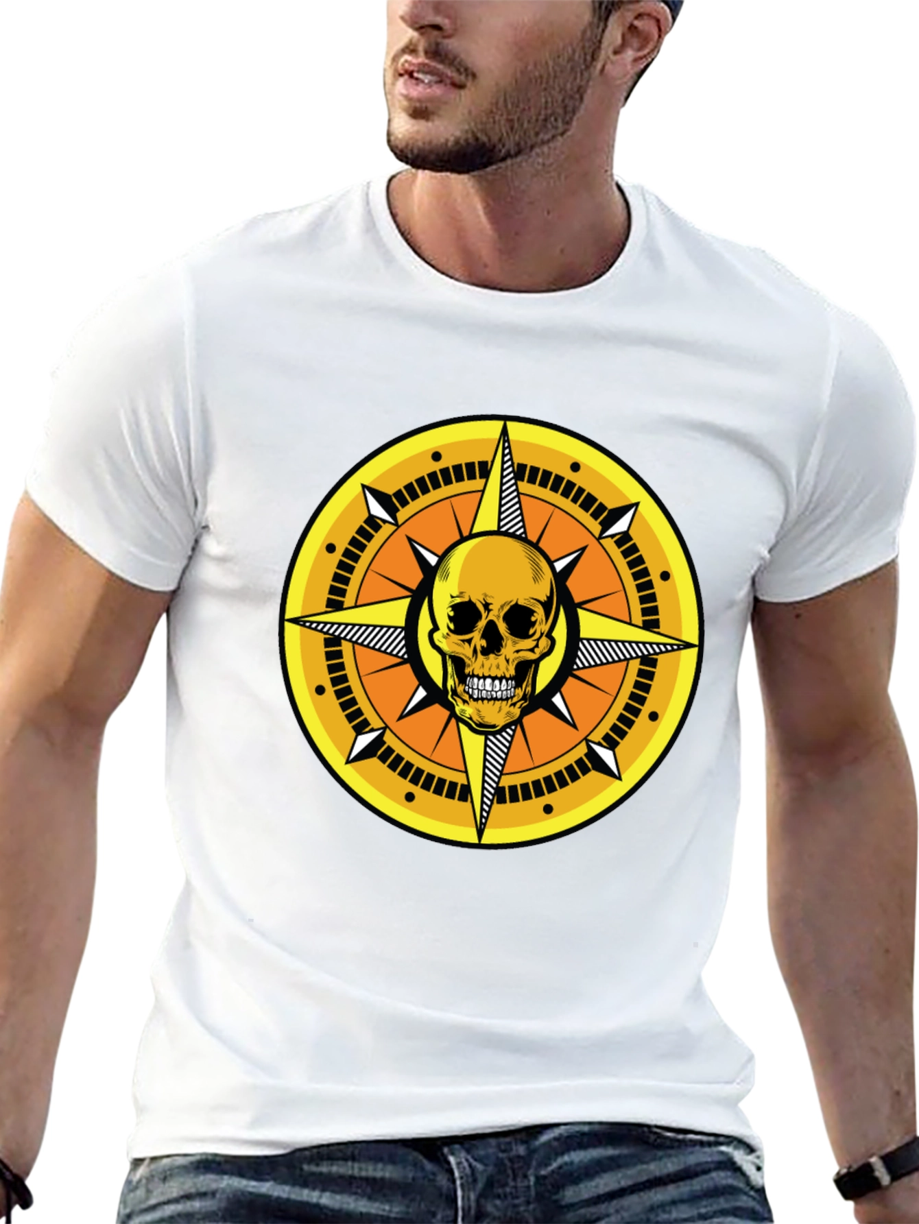 Black Skull Compass Graphic Tee - Black Cotton Shirt view 13