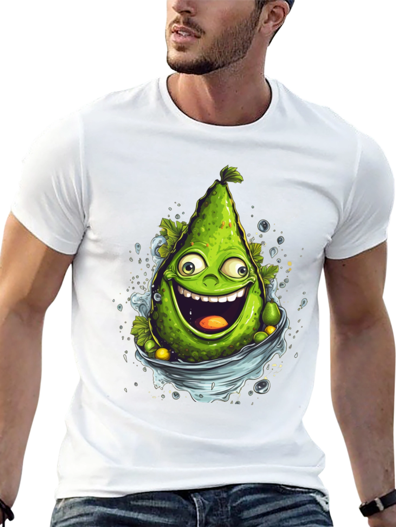 Black Funny Avocado Cartoon Graphic T-Shirt view 13