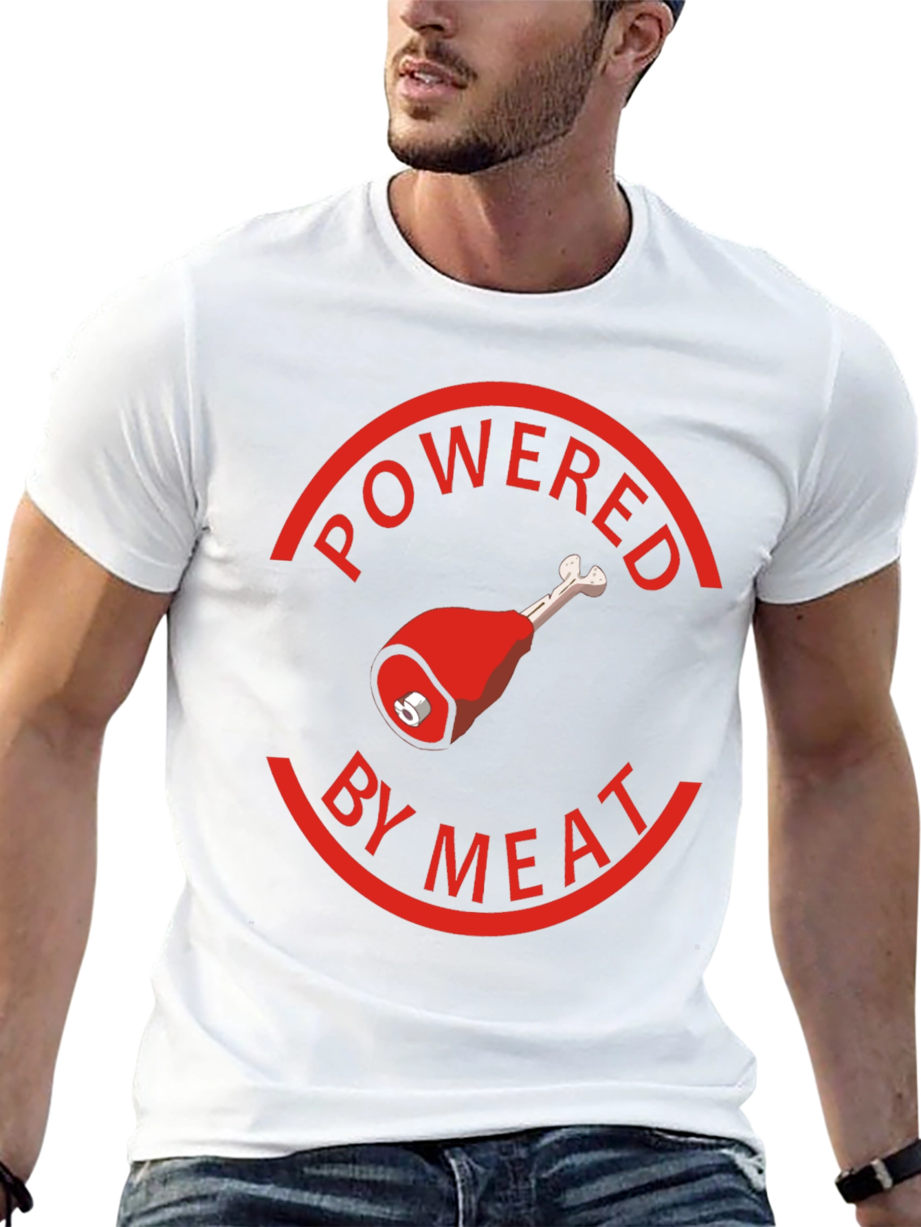 Black Powered By Meat T-Shirt - Novelty Graphic Tee view 13