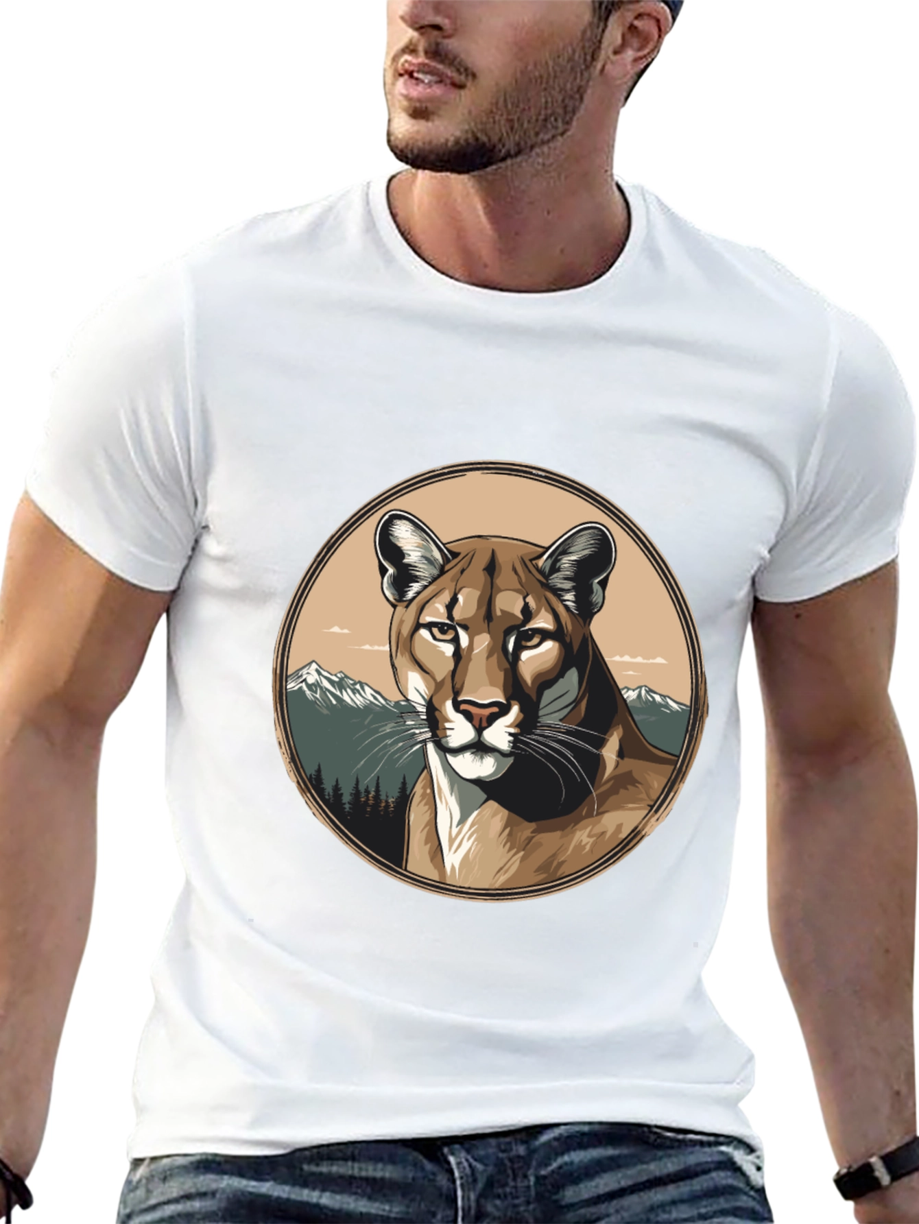 Black Mountain Lion Graphic Tee - Premium Black T-Shirt view 13