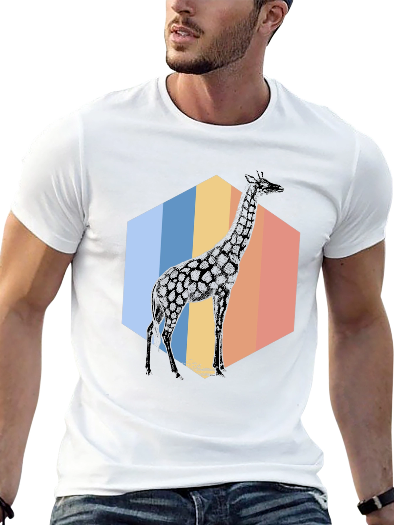 Black Giraffe Hexagon T-Shirt - Cool Animal Graphic Tee view 13