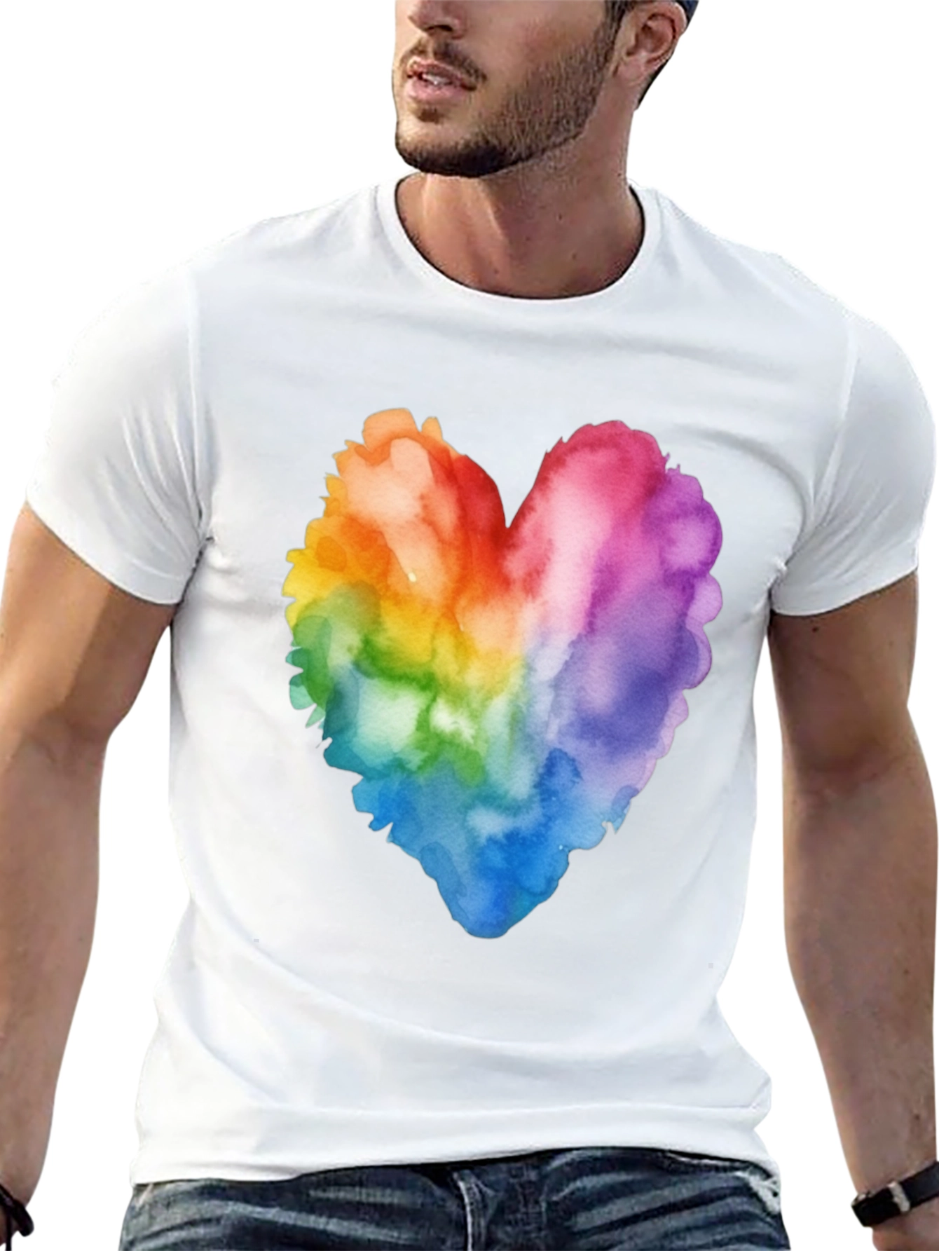 Black Rainbow Heart Watercolor T-Shirt - Pride Style view 13