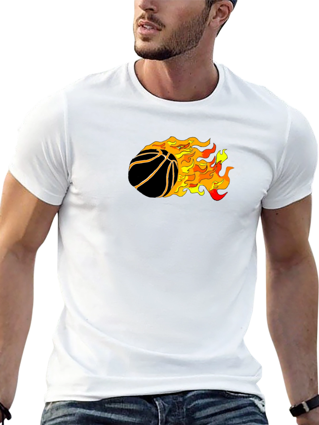 Black Flaming Basketball Graphic T-Shirt view 13