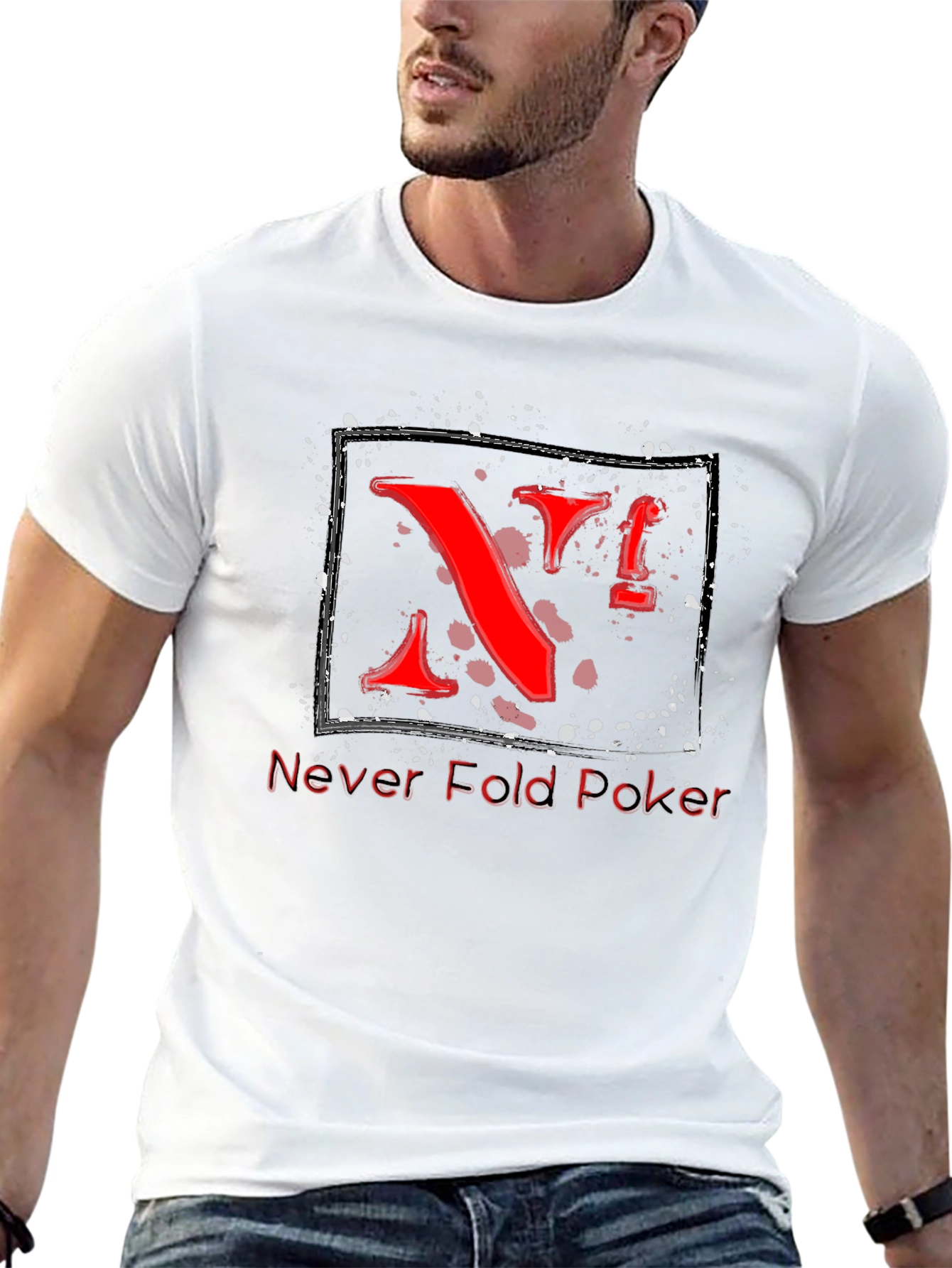 Never Fold Poker Graphic Tee - Unique Red Design - 13