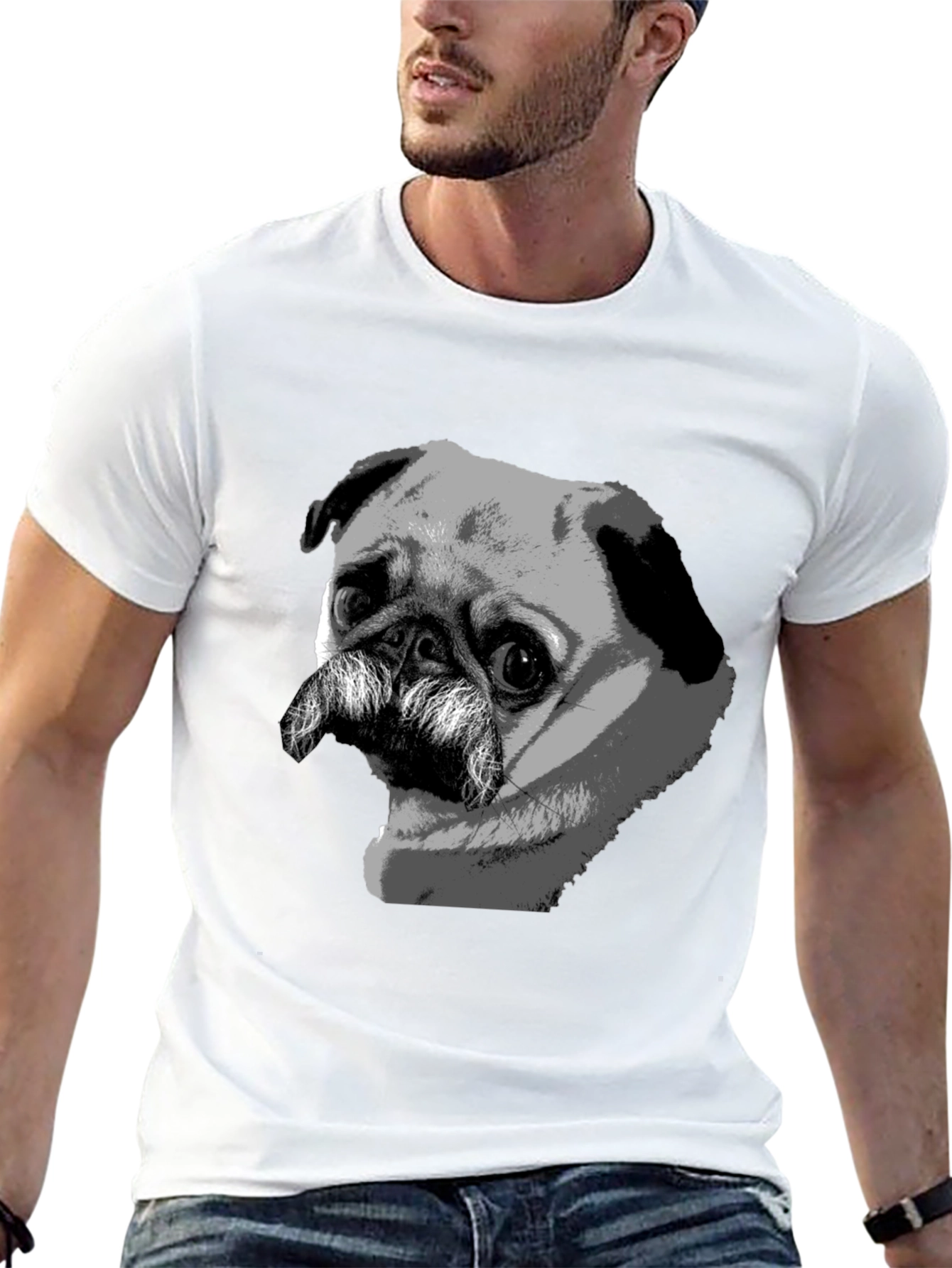Black Pug Mustache Graphic Black T-Shirt view 13