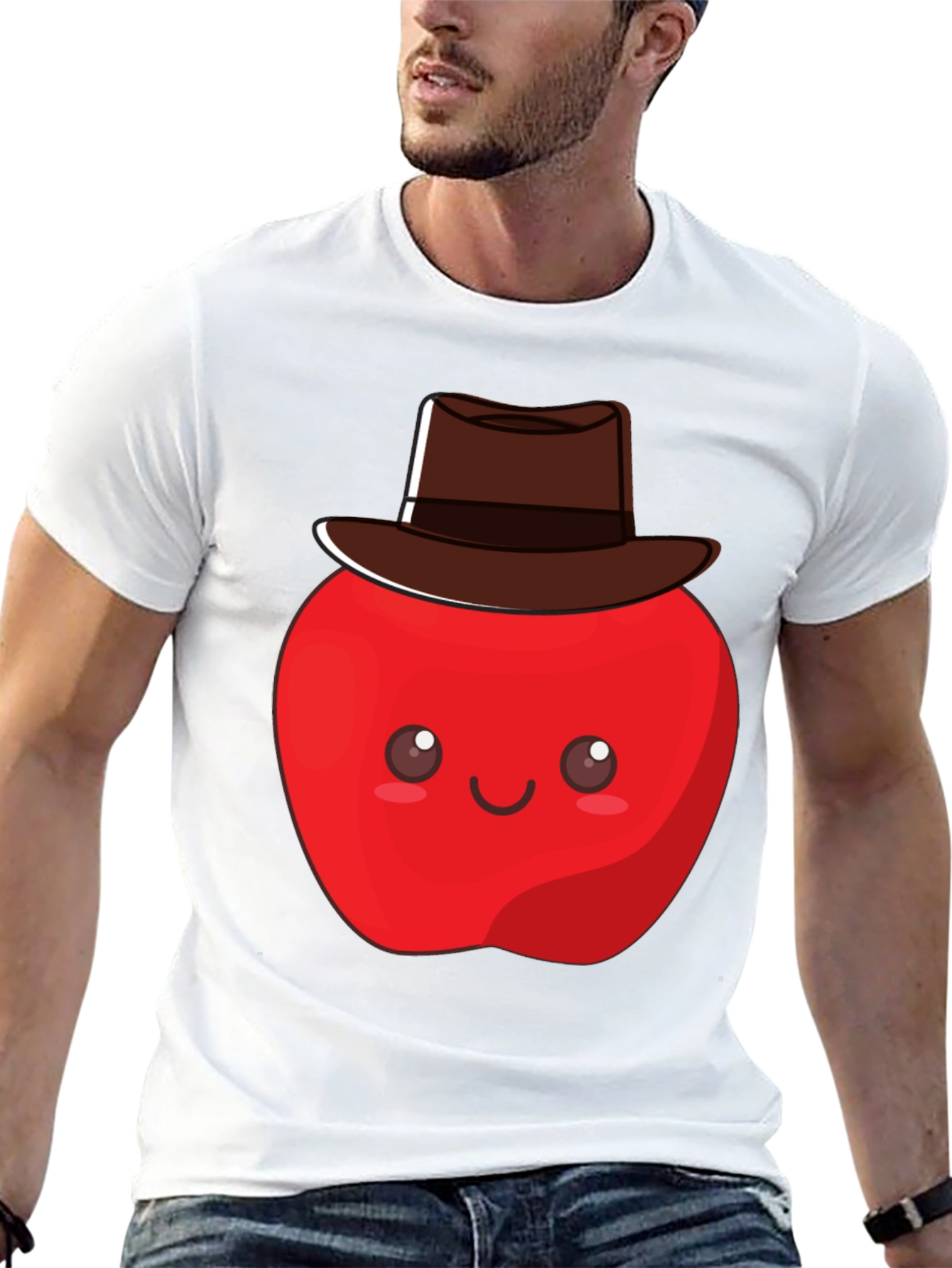 Black Cute Apple Cowboy T-Shirt - Unisex Graphic Tee view 13