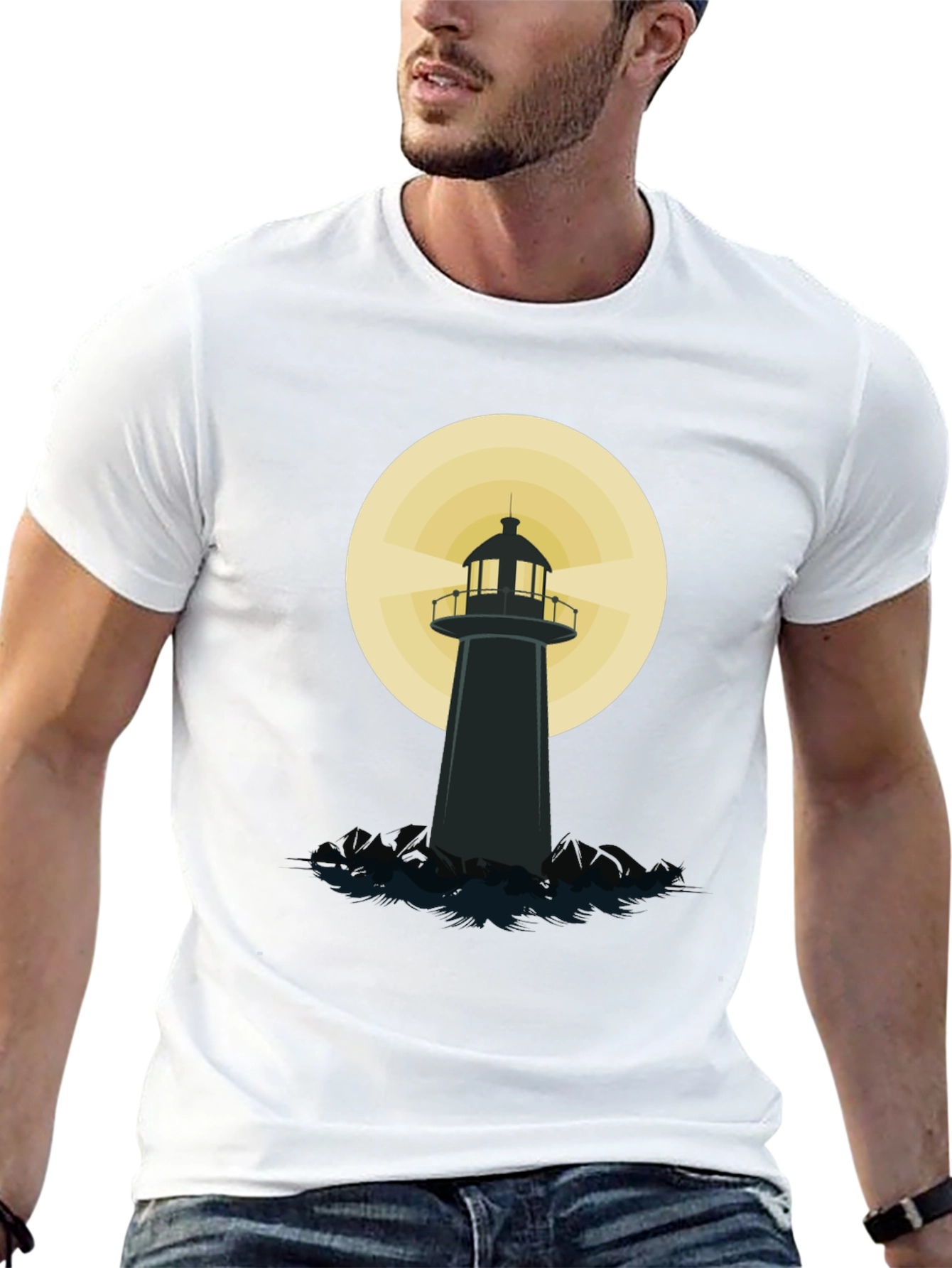 Black Lighthouse Graphic T-Shirt - Black Cotton Blend view 13