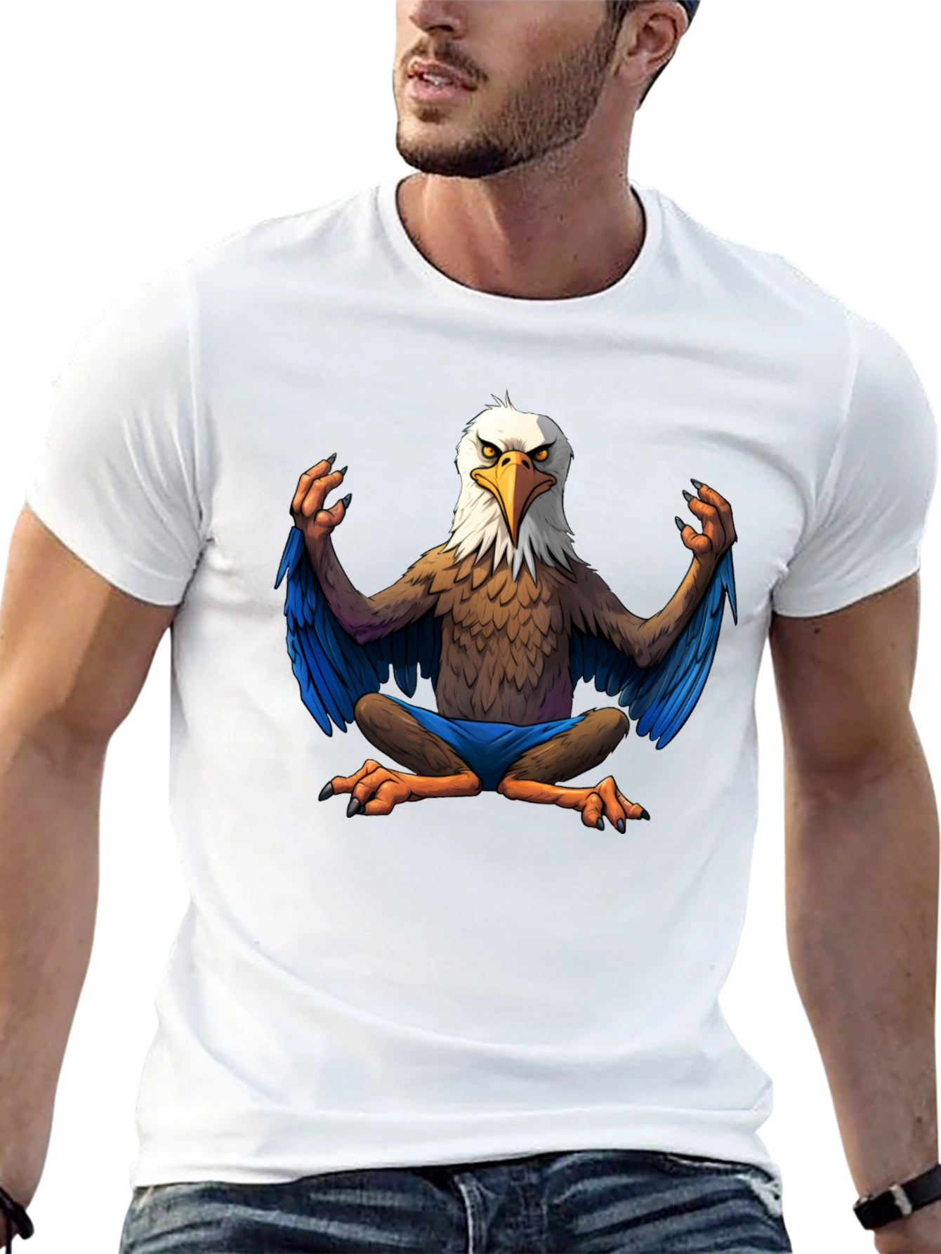 Black Meditating Eagle Cartoon T-Shirt view 13