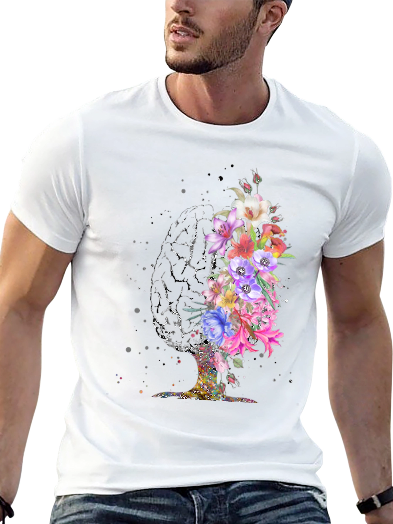 Black Floral Brain Graphic T-Shirt view 13
