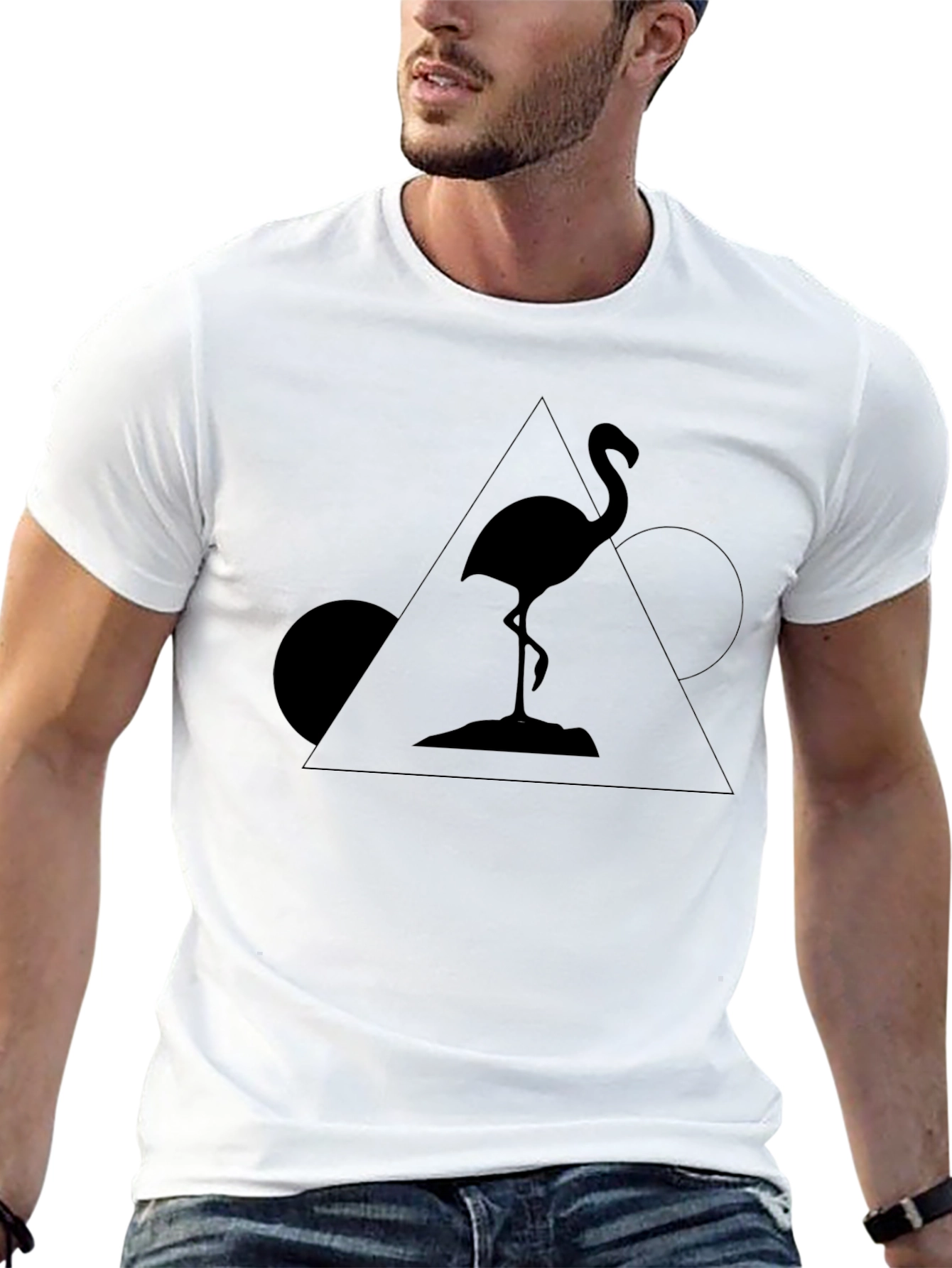 Black Geometric Flamingo Black T-Shirt view 13