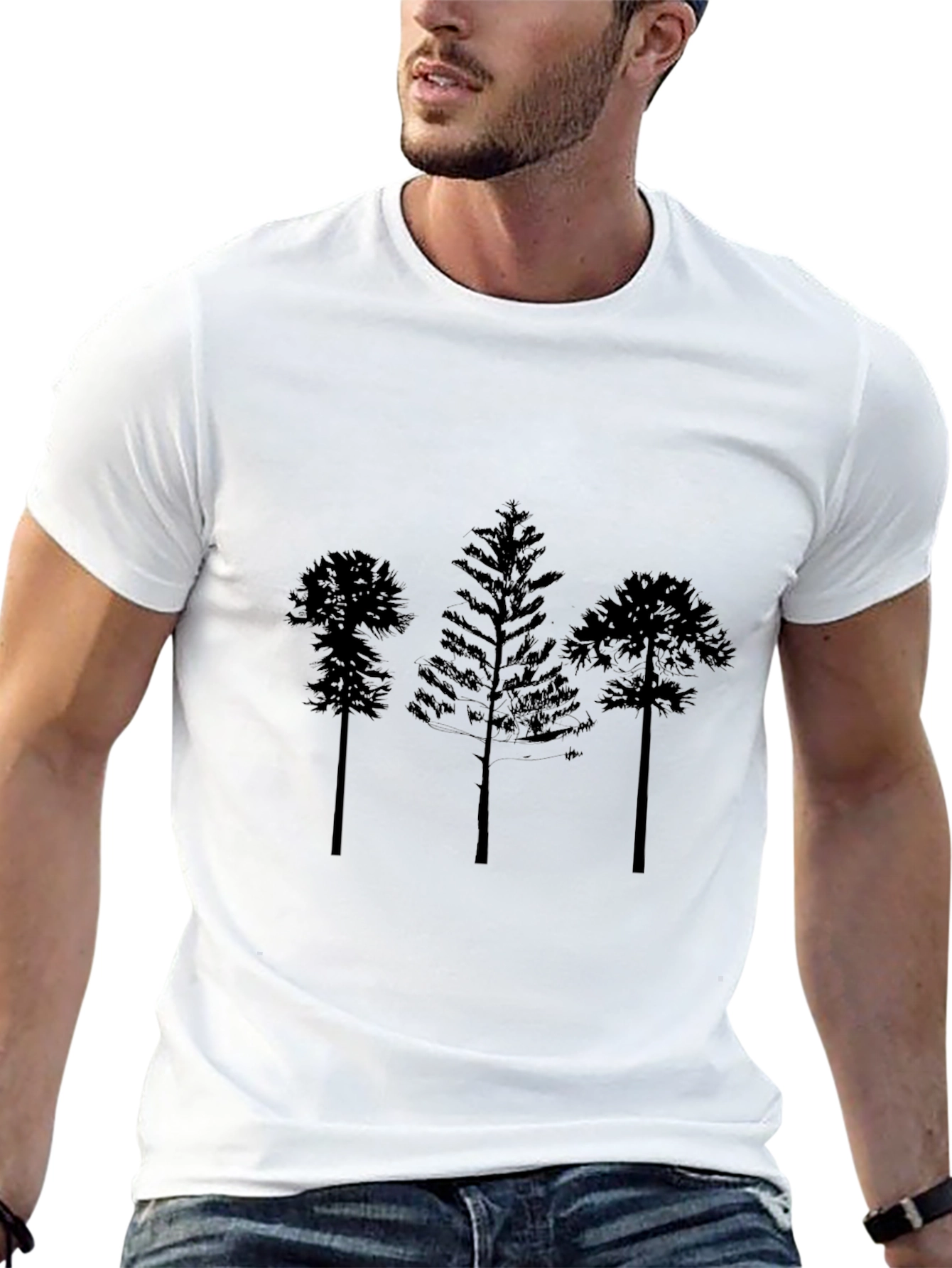 Black Men's Black T-Shirt with Tree Silhouette Design view 13