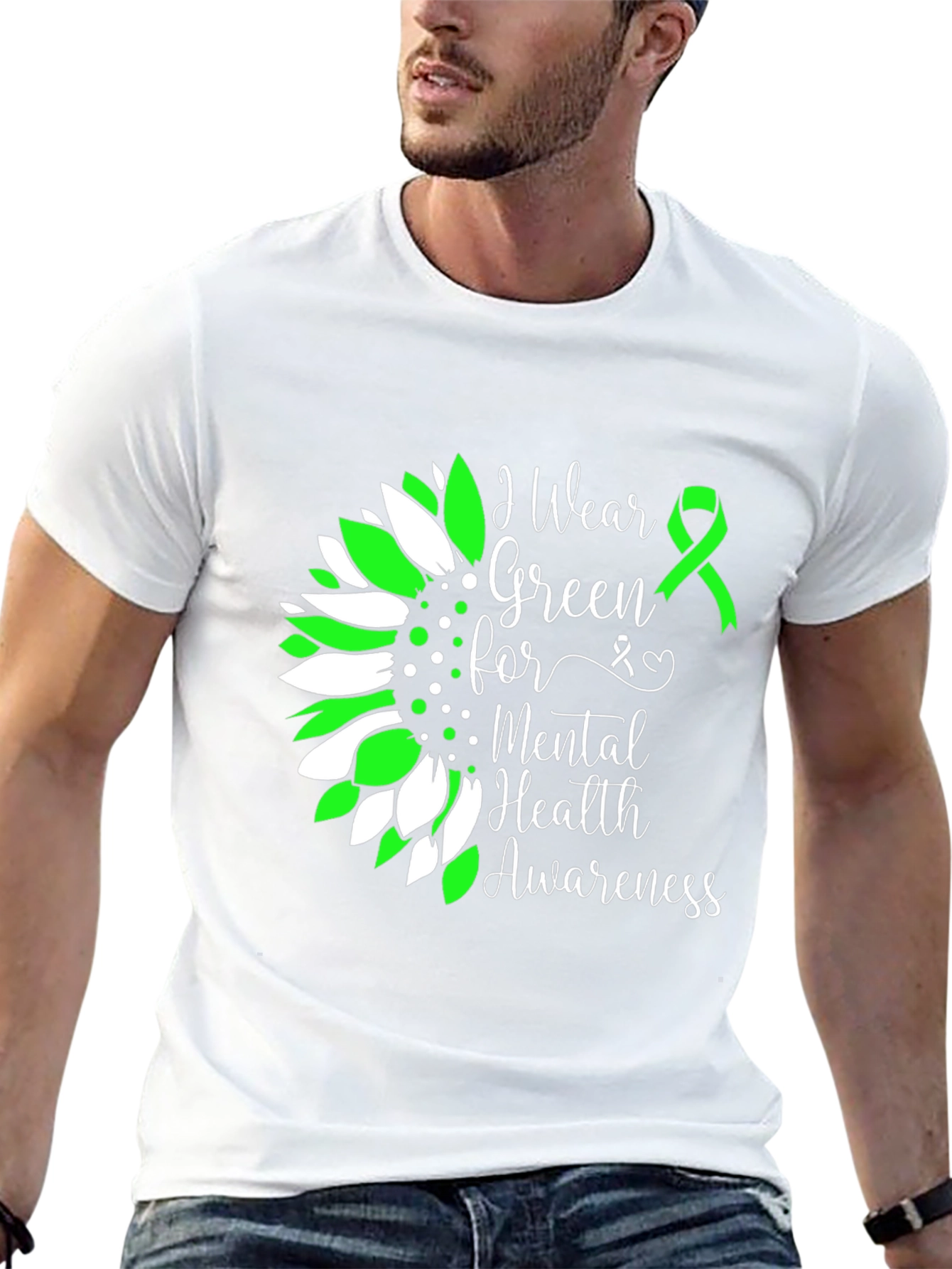 Mental Health Awareness T-Shirt Green Ribbon Sunflower - 13