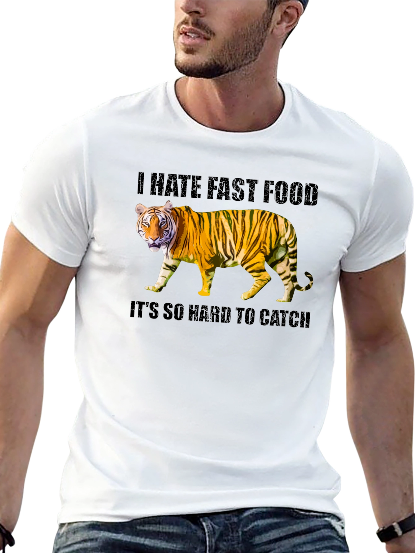 Black Funny Tiger Fast Food Humor Graphic T-Shirt view 13