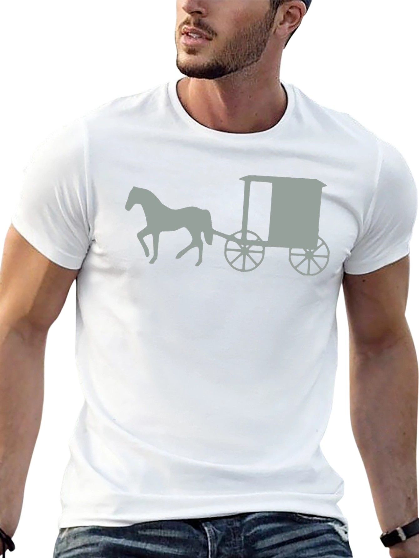 Black Amish Horse and Buggy Black Graphic Tee view 13