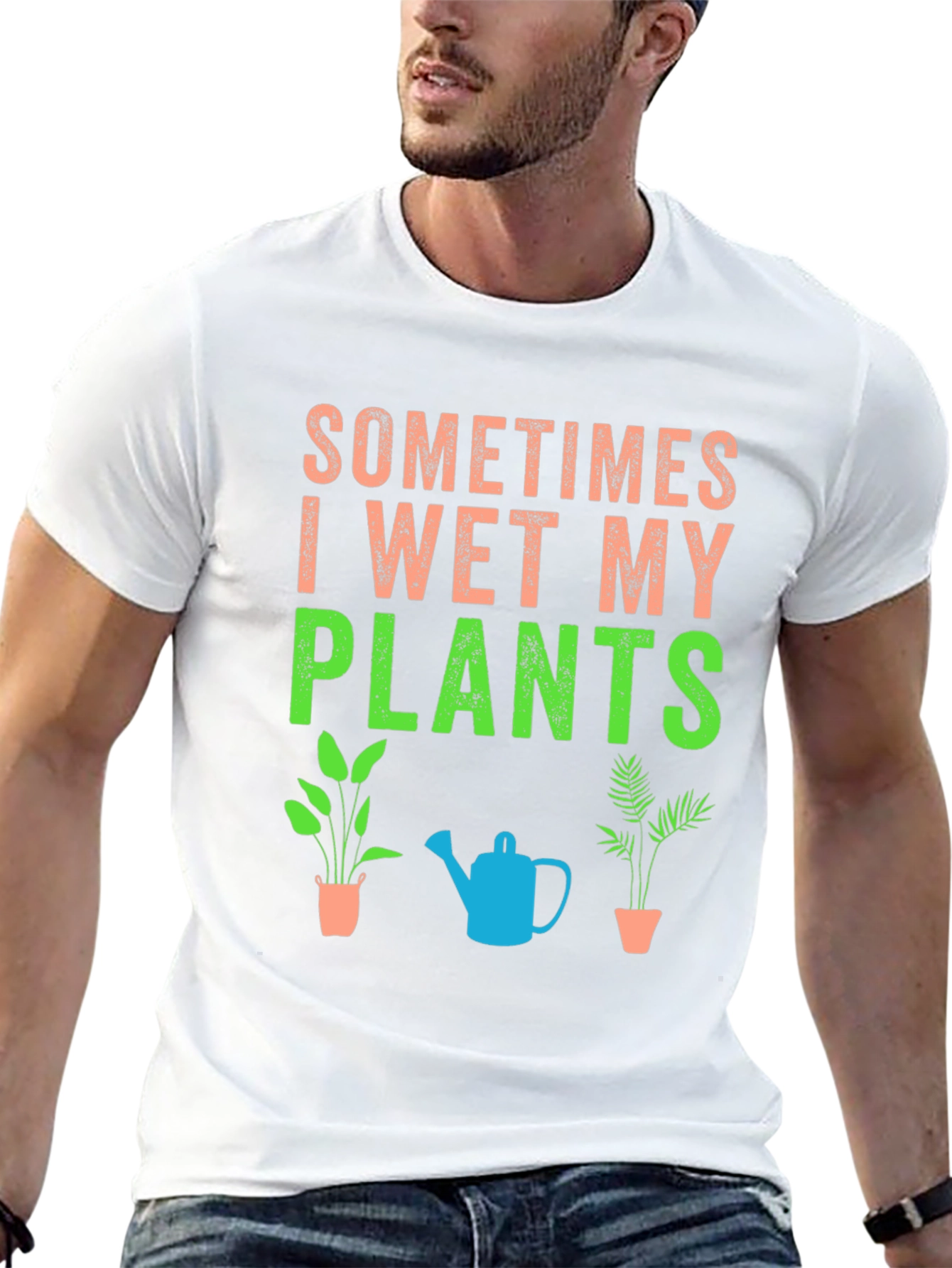 Black Funny Plant Lover T-Shirt: Sometimes I Wet My Plants view 13