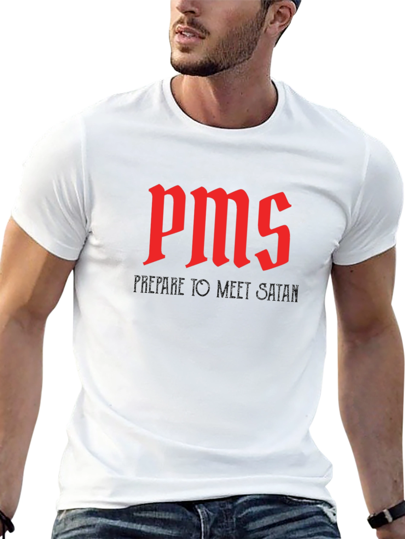 Black PMS Hail Satan Funny Graphic Tee view 13