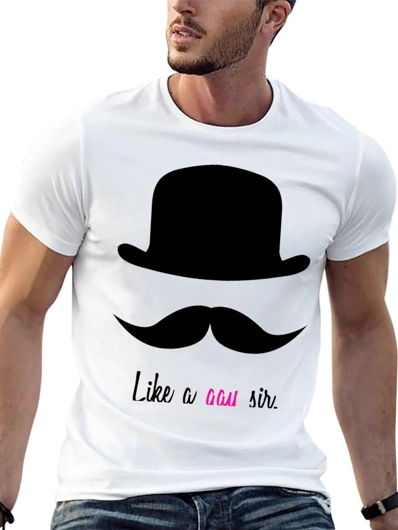 Black Dapper Mustache & Bowler Hat Graphic Tee - Like a GAU Sir view 13