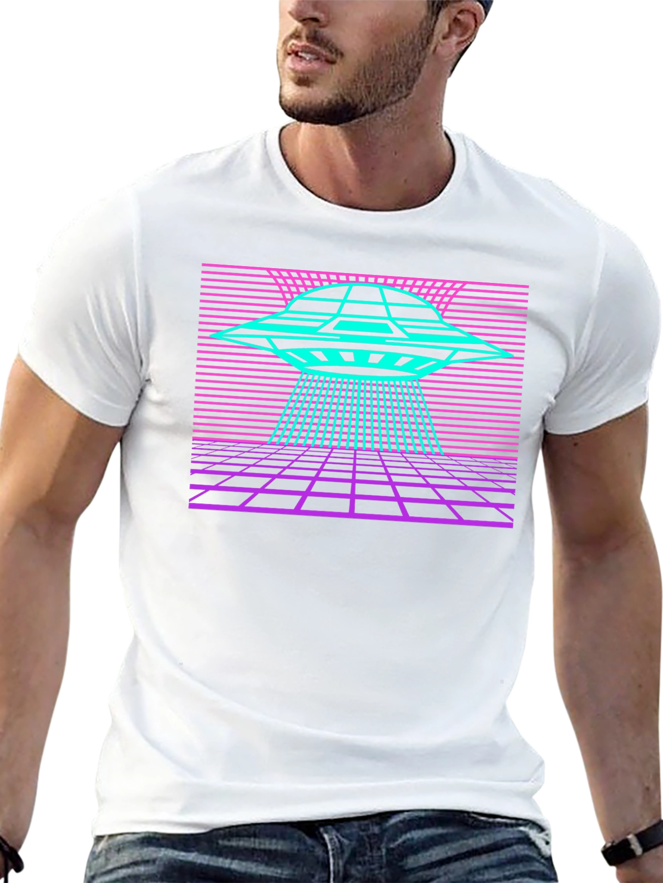 Black Retro UFO T-Shirt Synthwave Graphic Tee view 13
