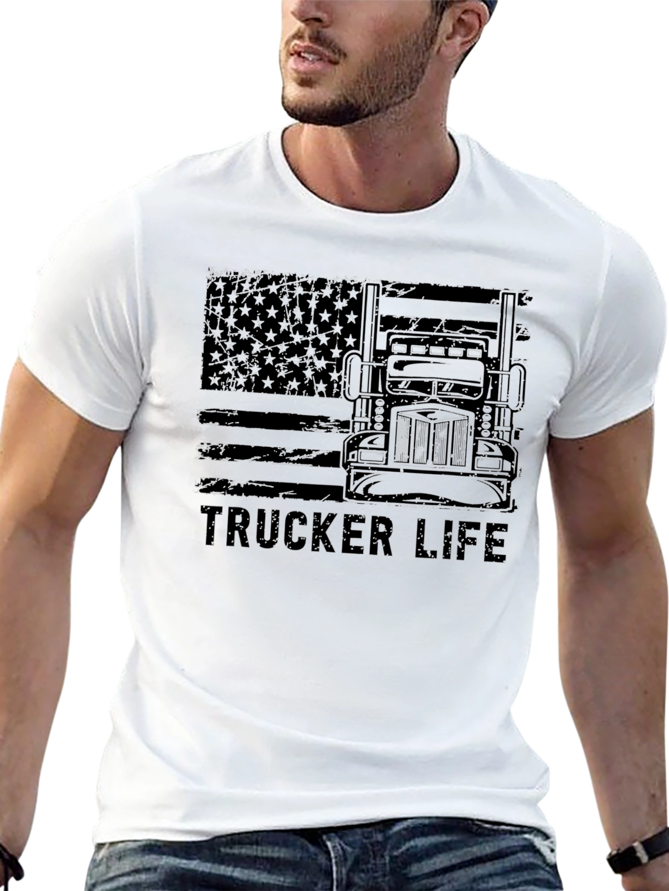 Black Trucker Life Black Graphic Tee view 13