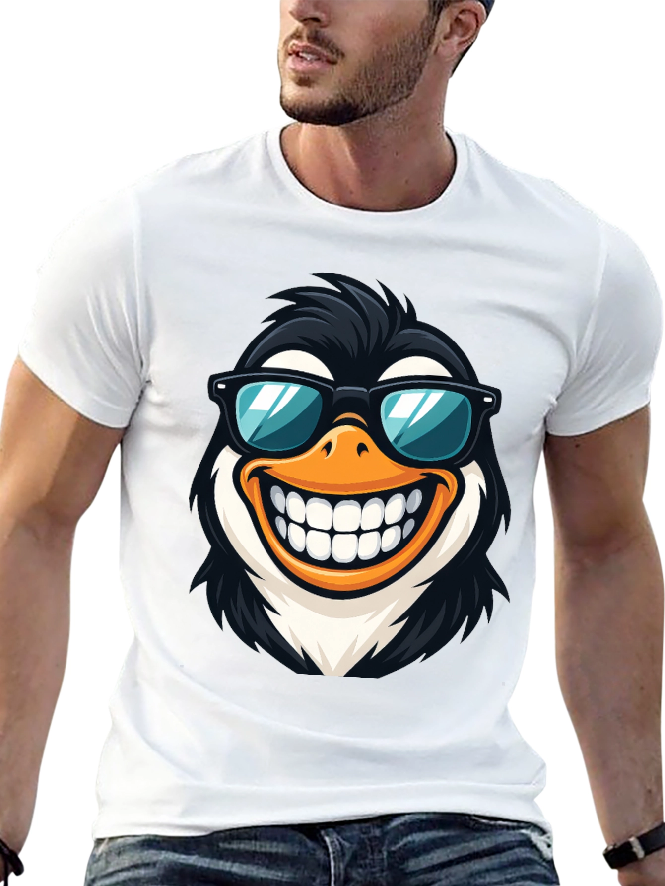 Black Cool Penguin Graphic Tee - Black Cotton T-Shirt view 13