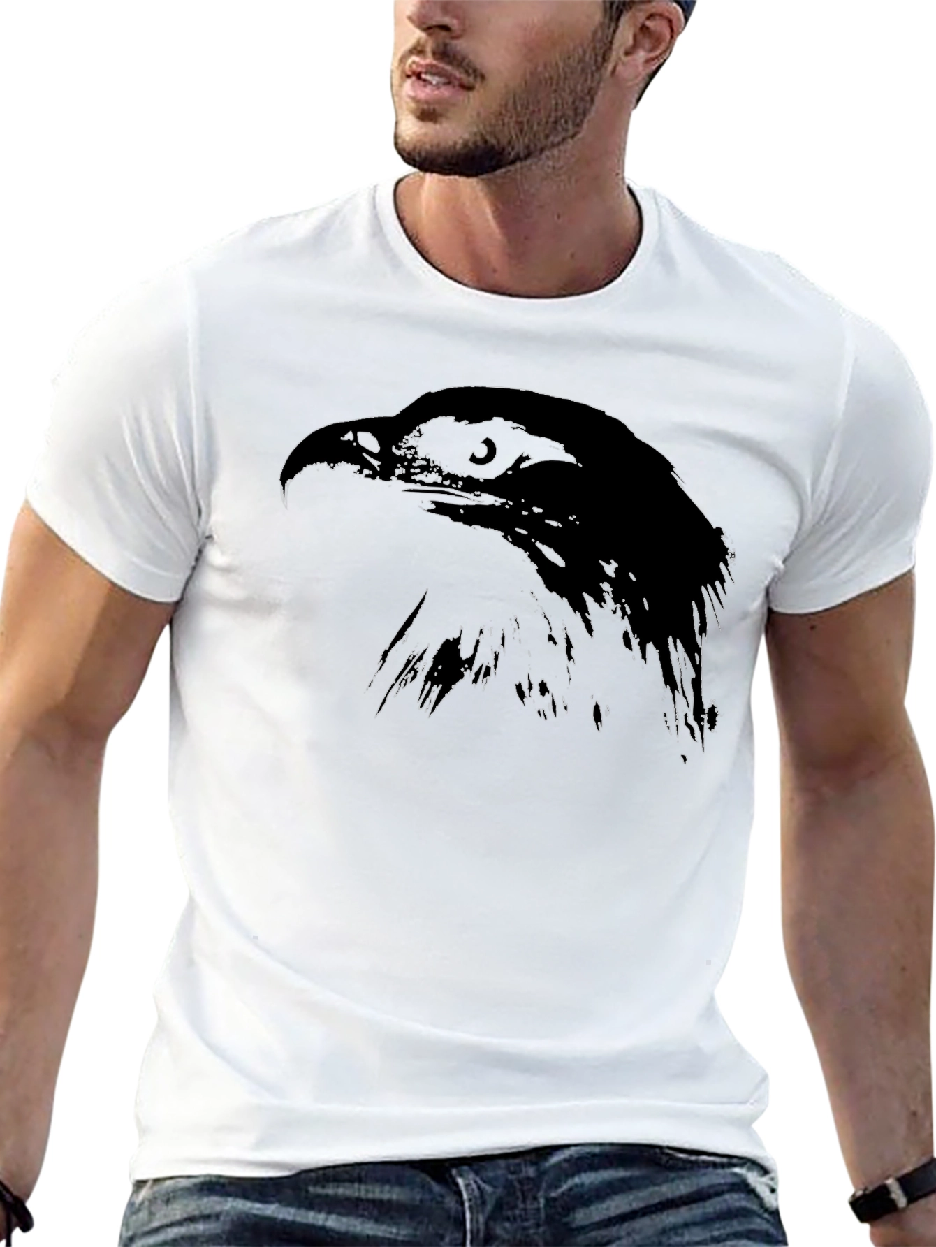 Black Black T-Shirt with Hawk Silhouette view 13
