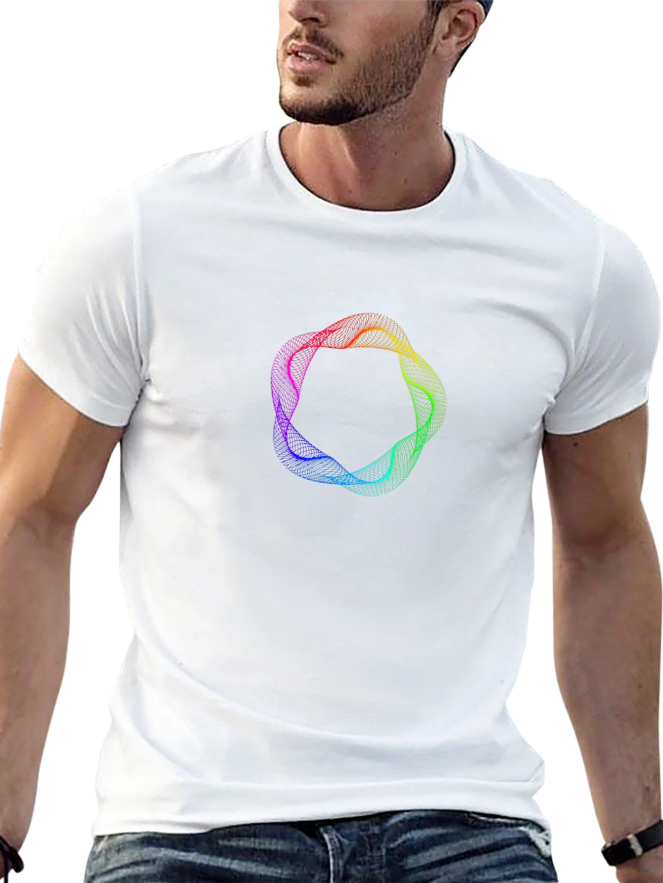 Black Abstract Rainbow Circle Graphic Black T-Shirt view 13