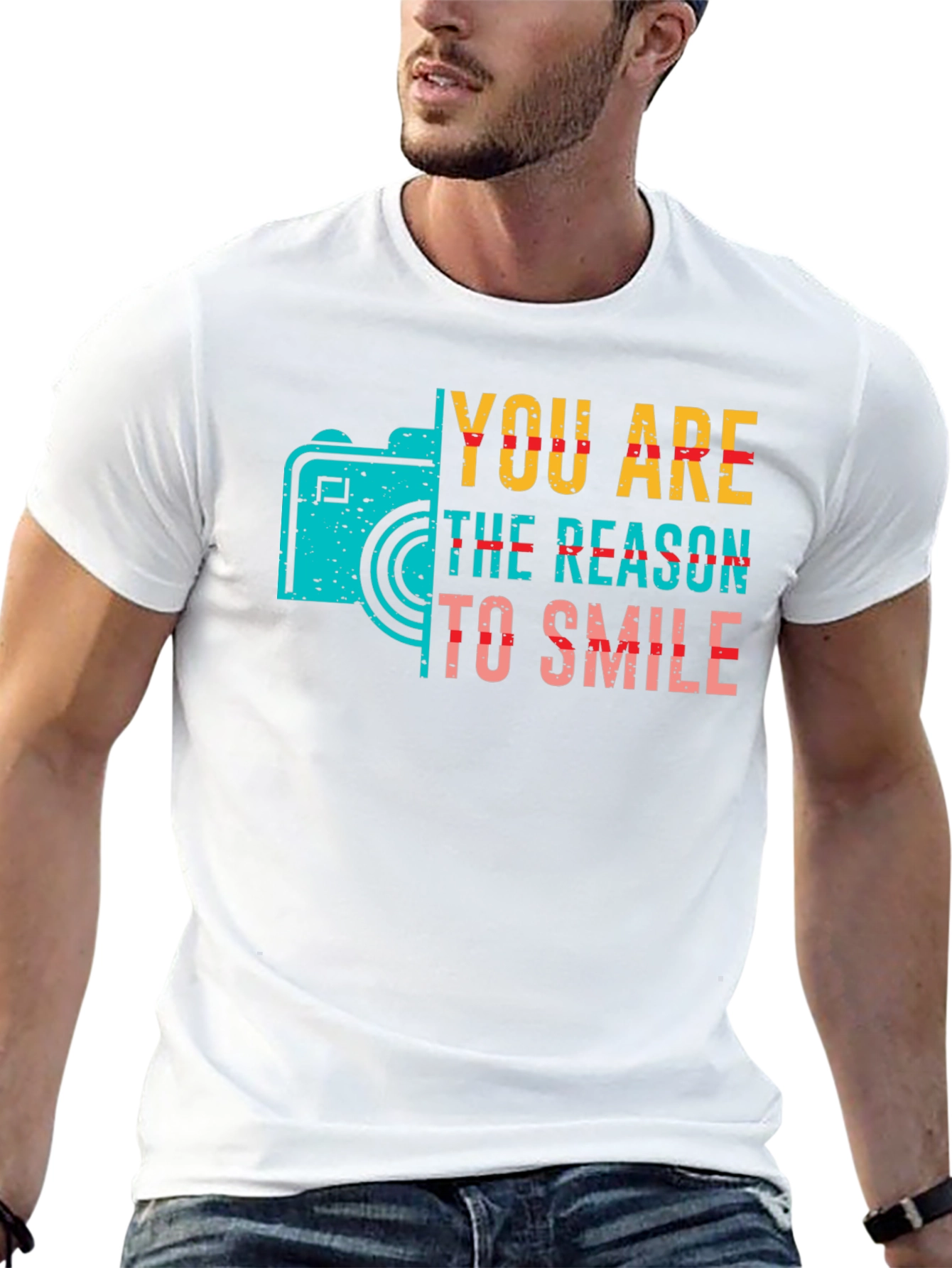 Black You Are The Reason To Smile Camera Graphic Tee view 13