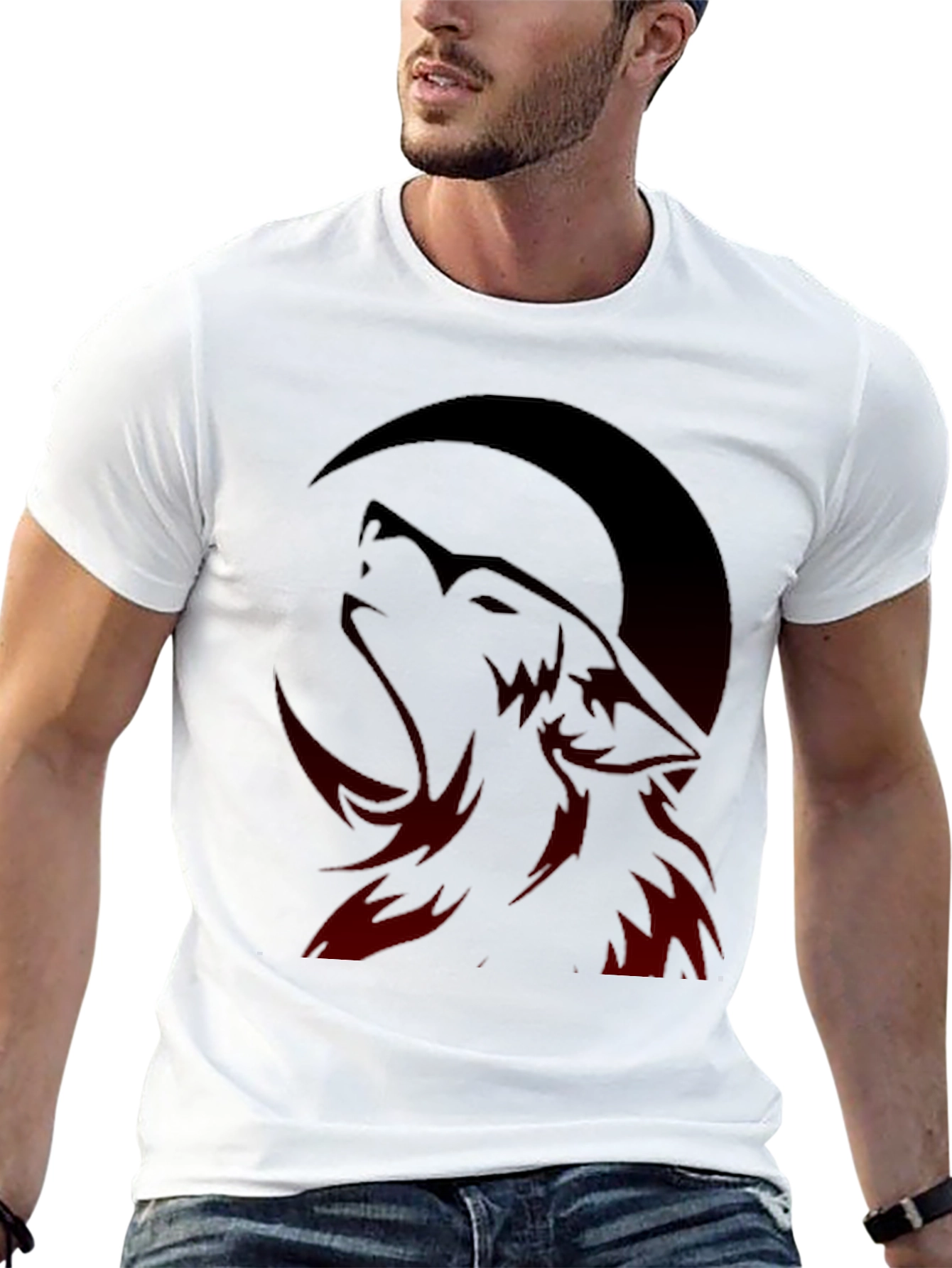 Black Wolf Moon Graphic Print Men's T-Shirt view 13