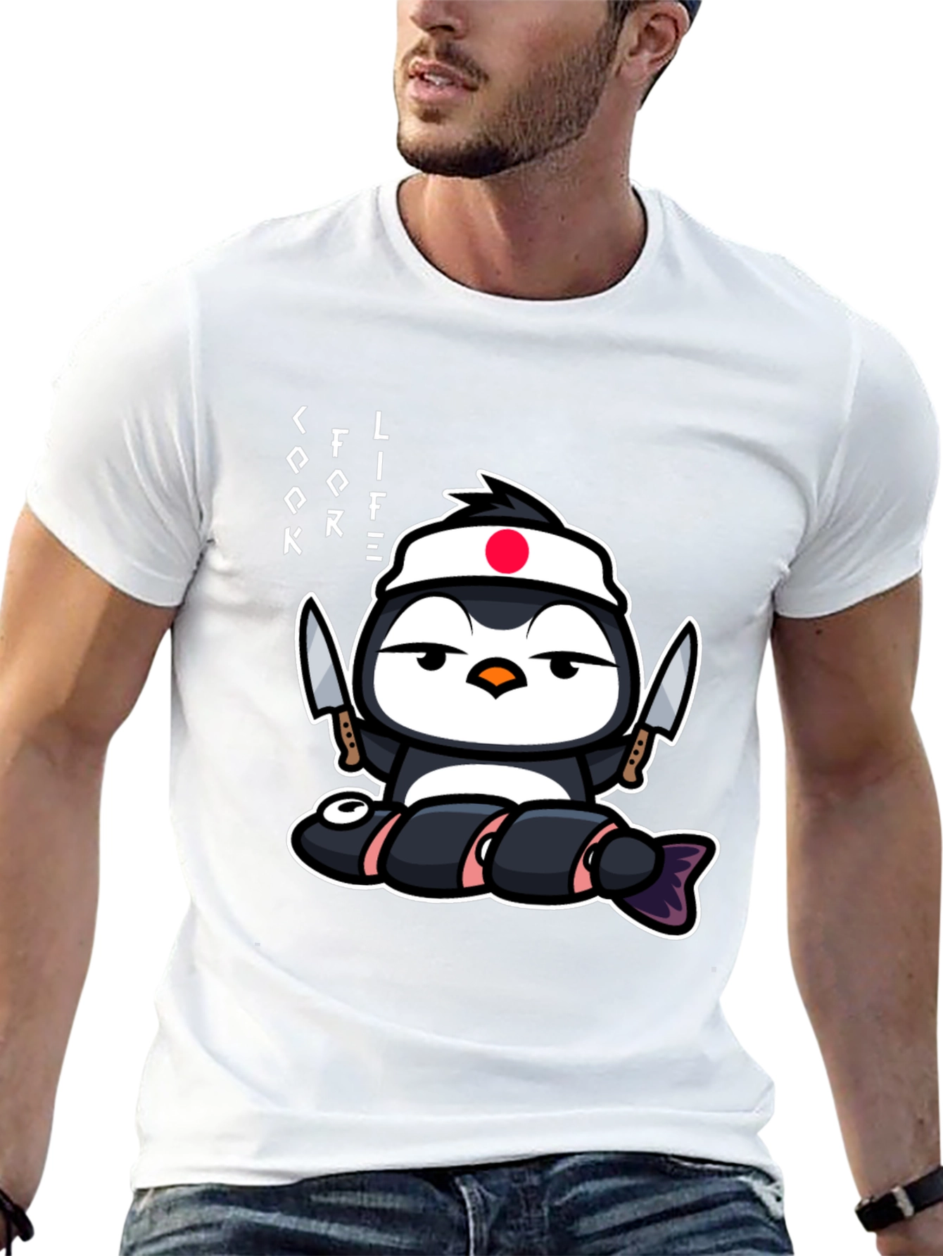 Black Sushi Chef Penguin T-Shirt - Cook Life view 13