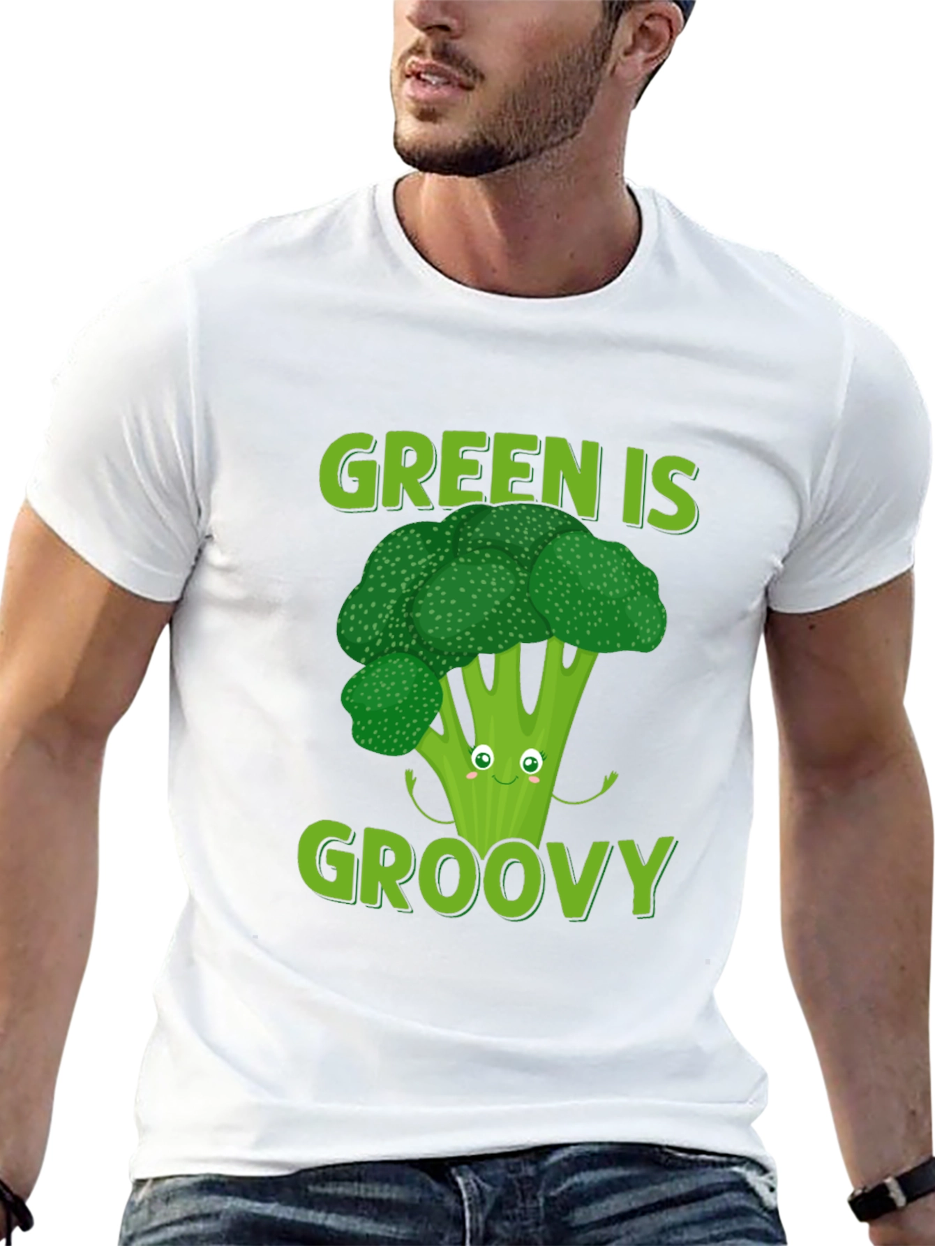 Black Green is Groovy Broccoli T-Shirt view 13