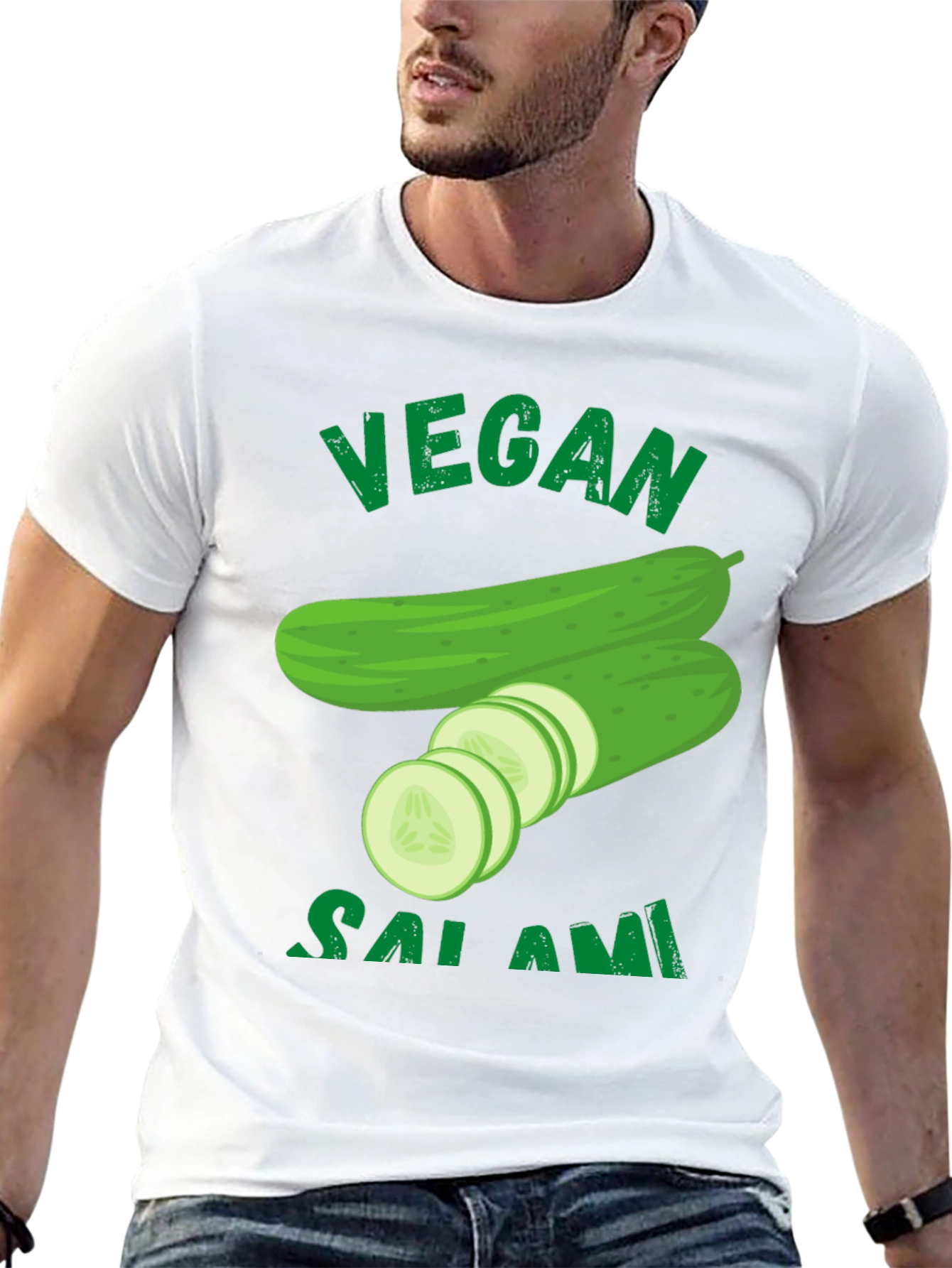 Black Vegan Salami Cucumber Graphic T-Shirt view 13