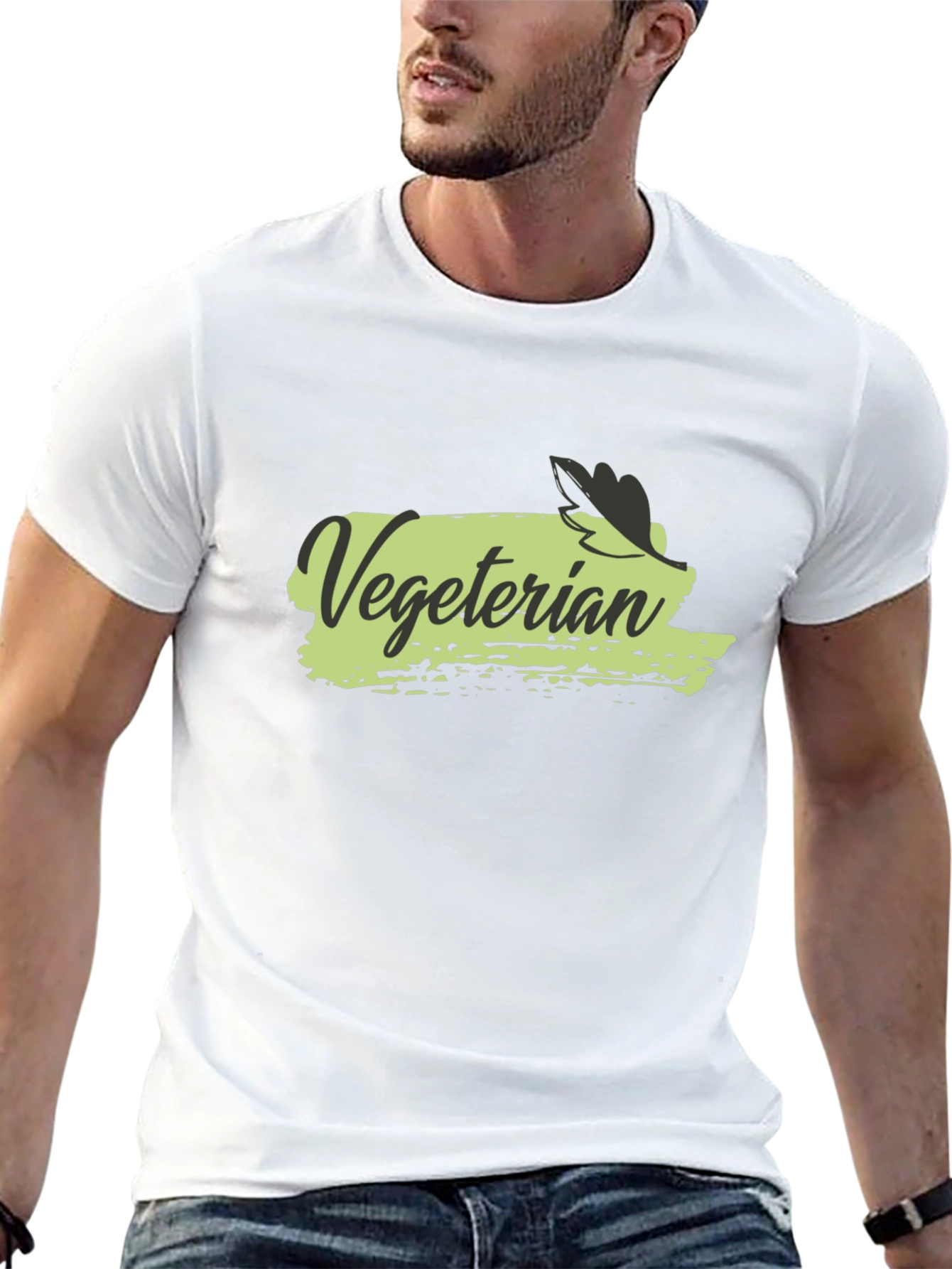 Black Vegetarian T-Shirt Black Cotton Crew Neck Casual Wear view 13
