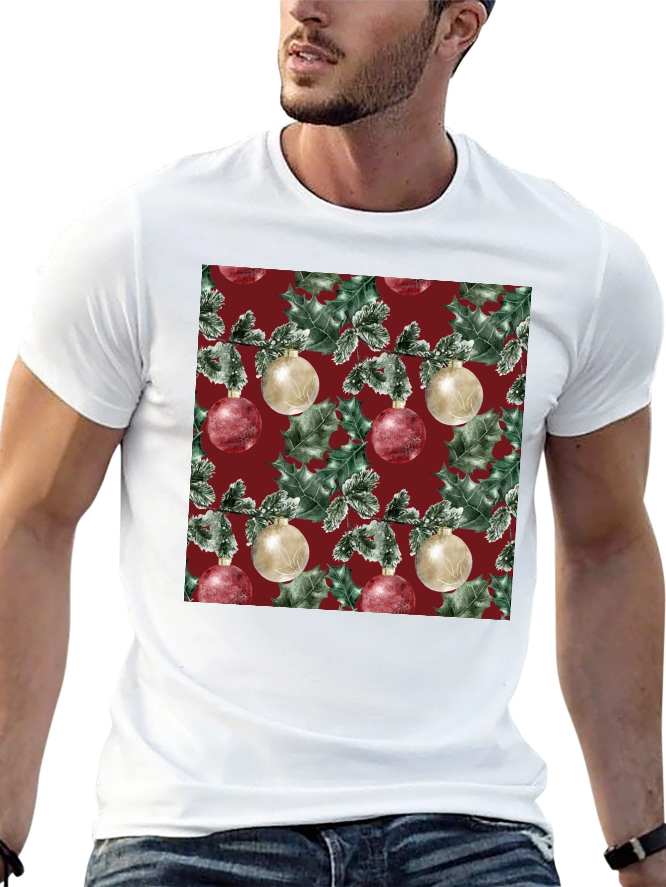 Black Festive Christmas Ornament Pattern T-Shirt view 13