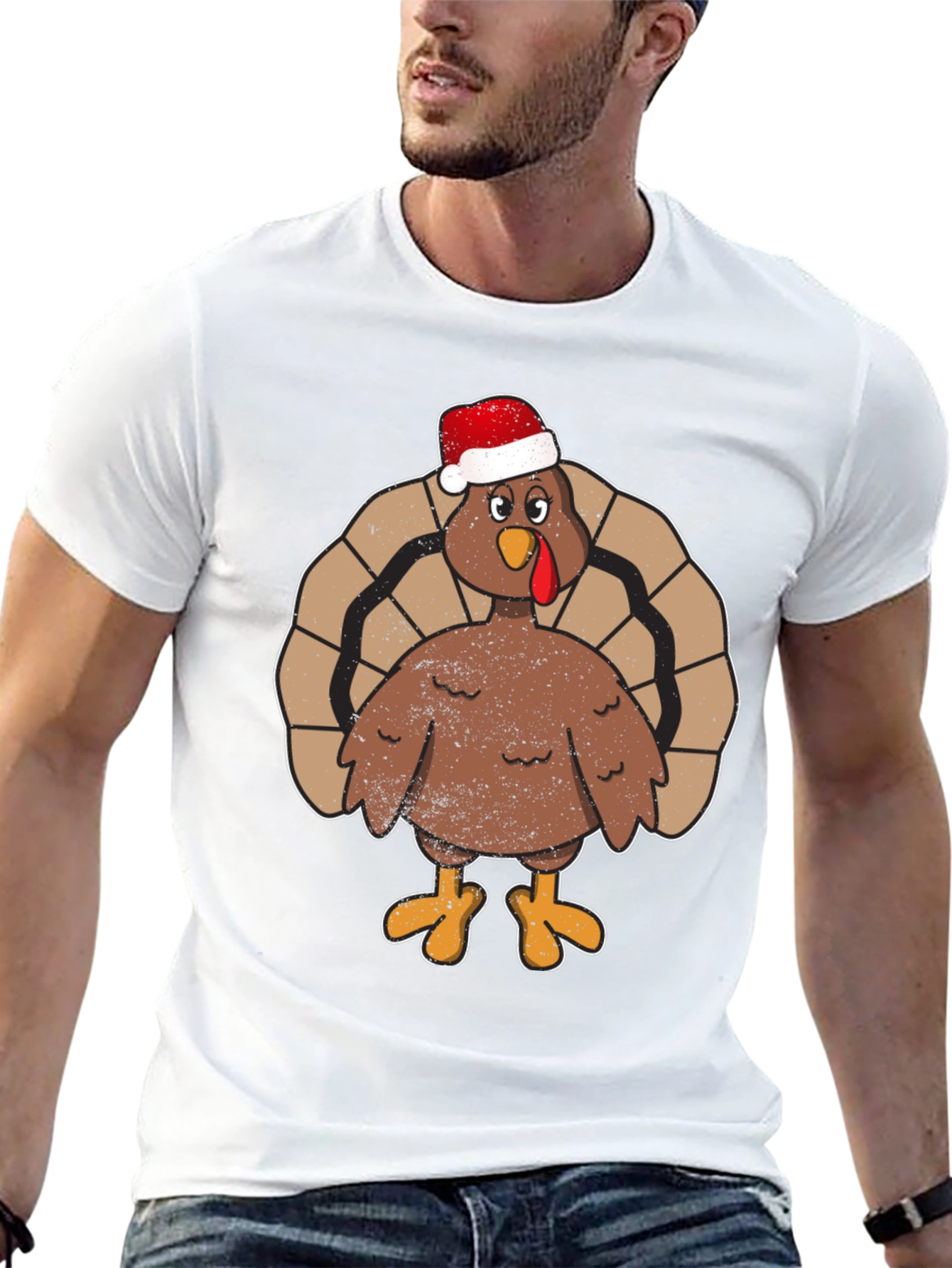 Black Festive Turkey Tee - Santa Hat Holiday Apparel view 13