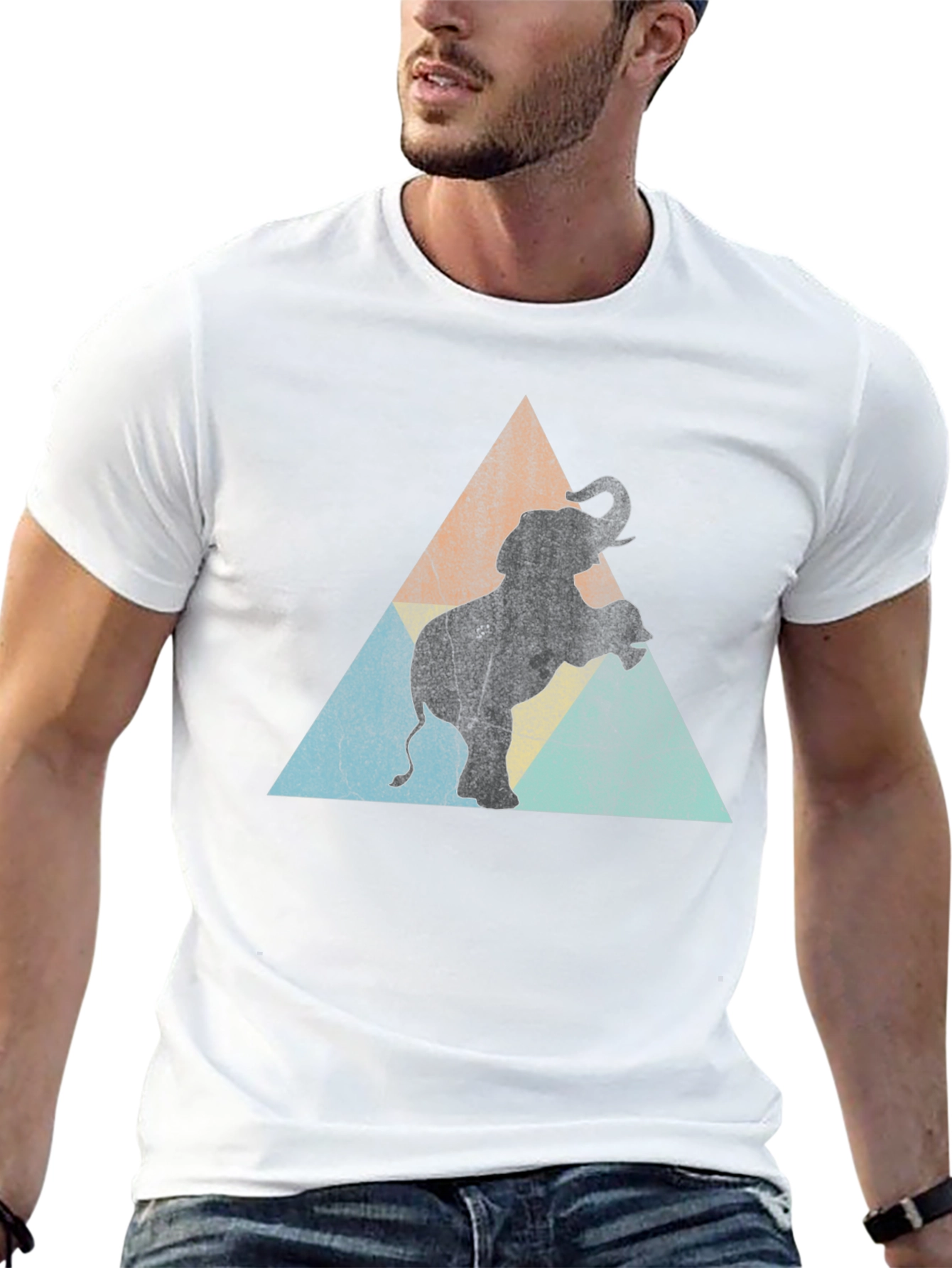 Black Elephant Retro Triangle Men's Black T-Shirt view 13