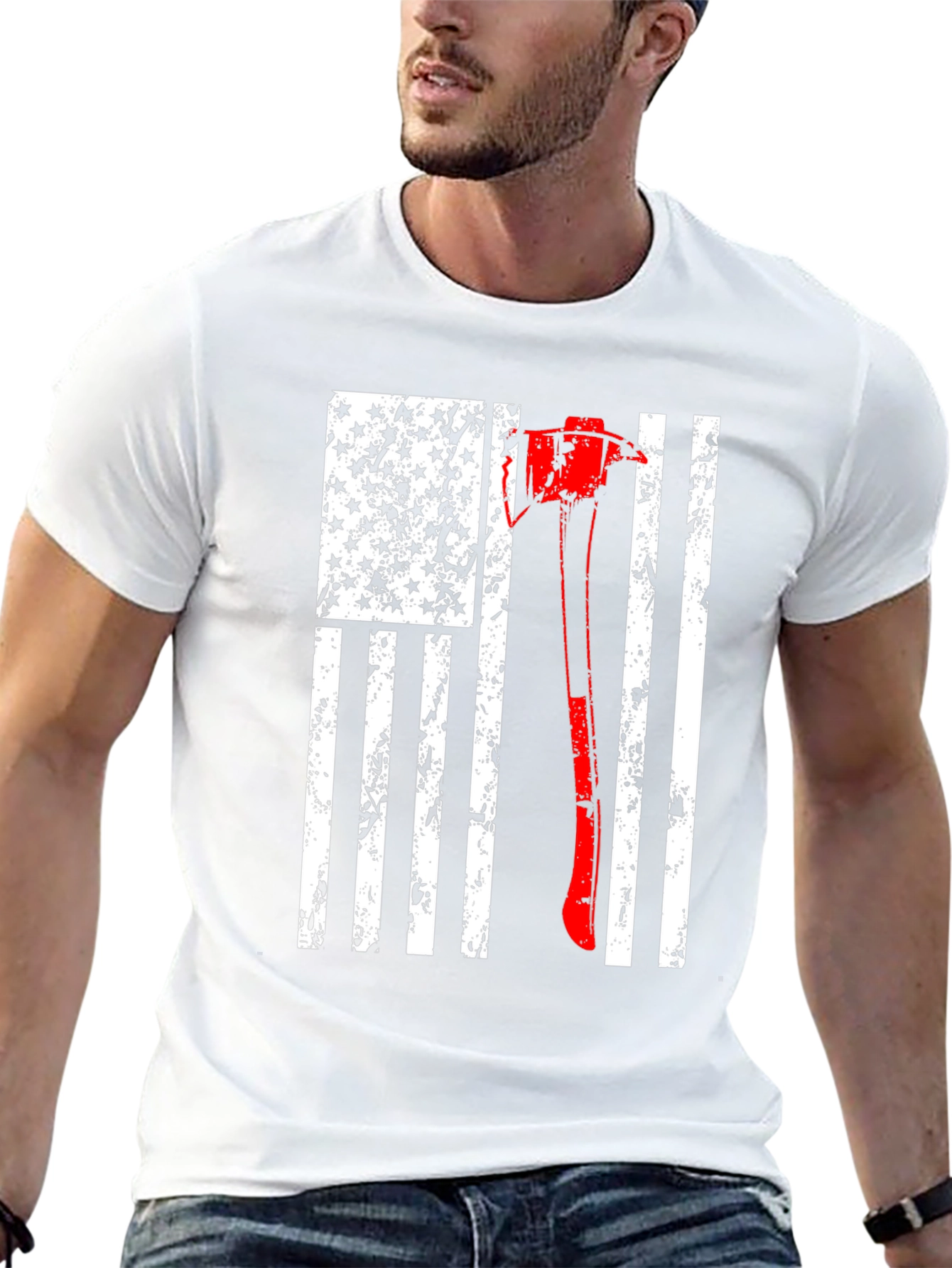 Firefighter Axe USA Flag T-Shirt - 13