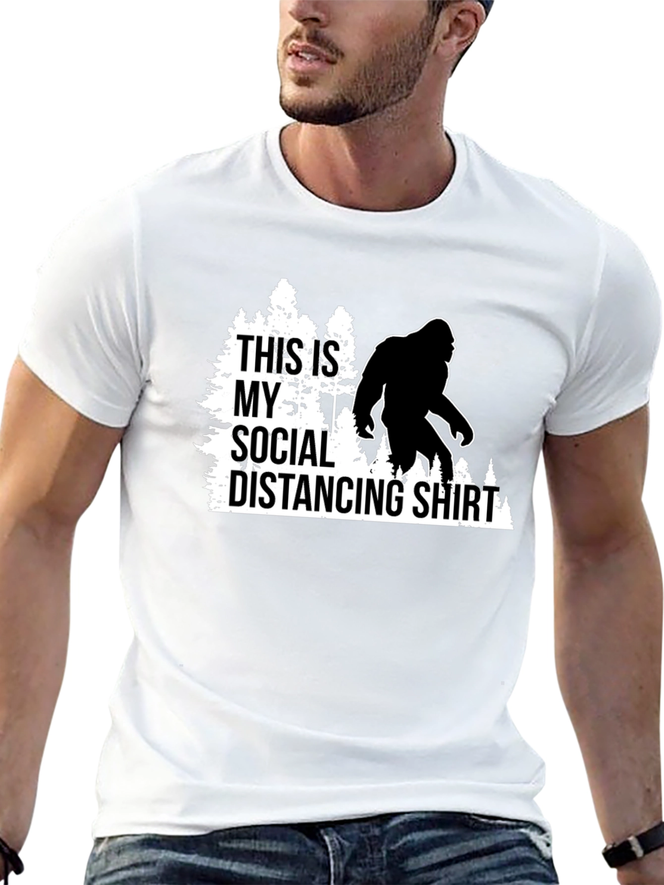 Black Funny Social Distancing Bigfoot Graphic Tee view 13