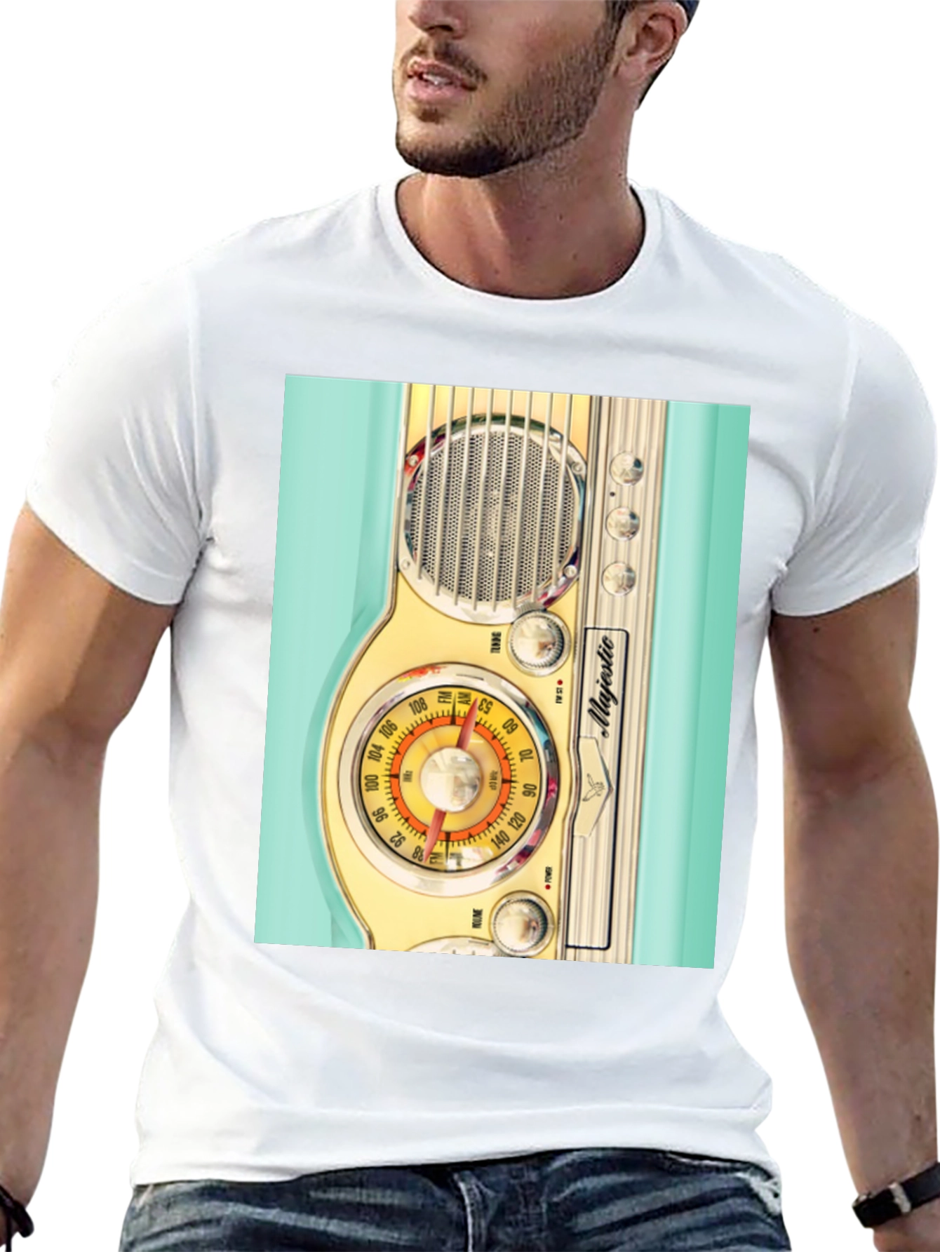 Black Retro Radio Graphic Tee - Vintage Majestic Radio Design view 13