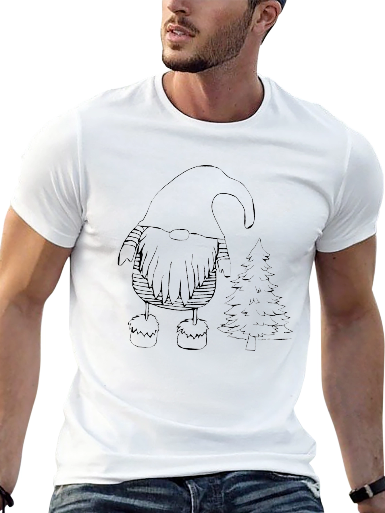 Black Whimsical Gnome & Tree Graphic Tee - Black view 13