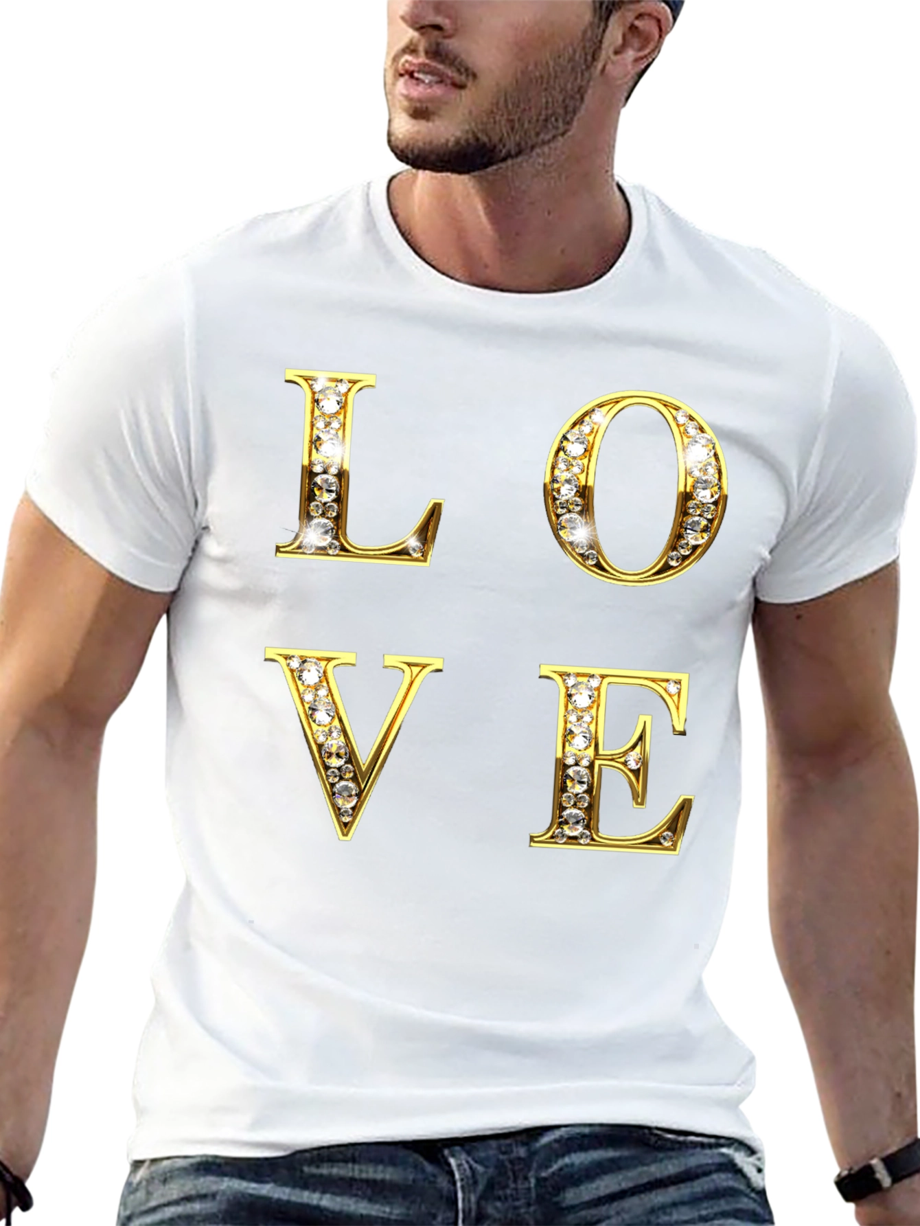 Black LOVE Diamond Letter Graphic Tee - Stylish & Eye-catching view 13