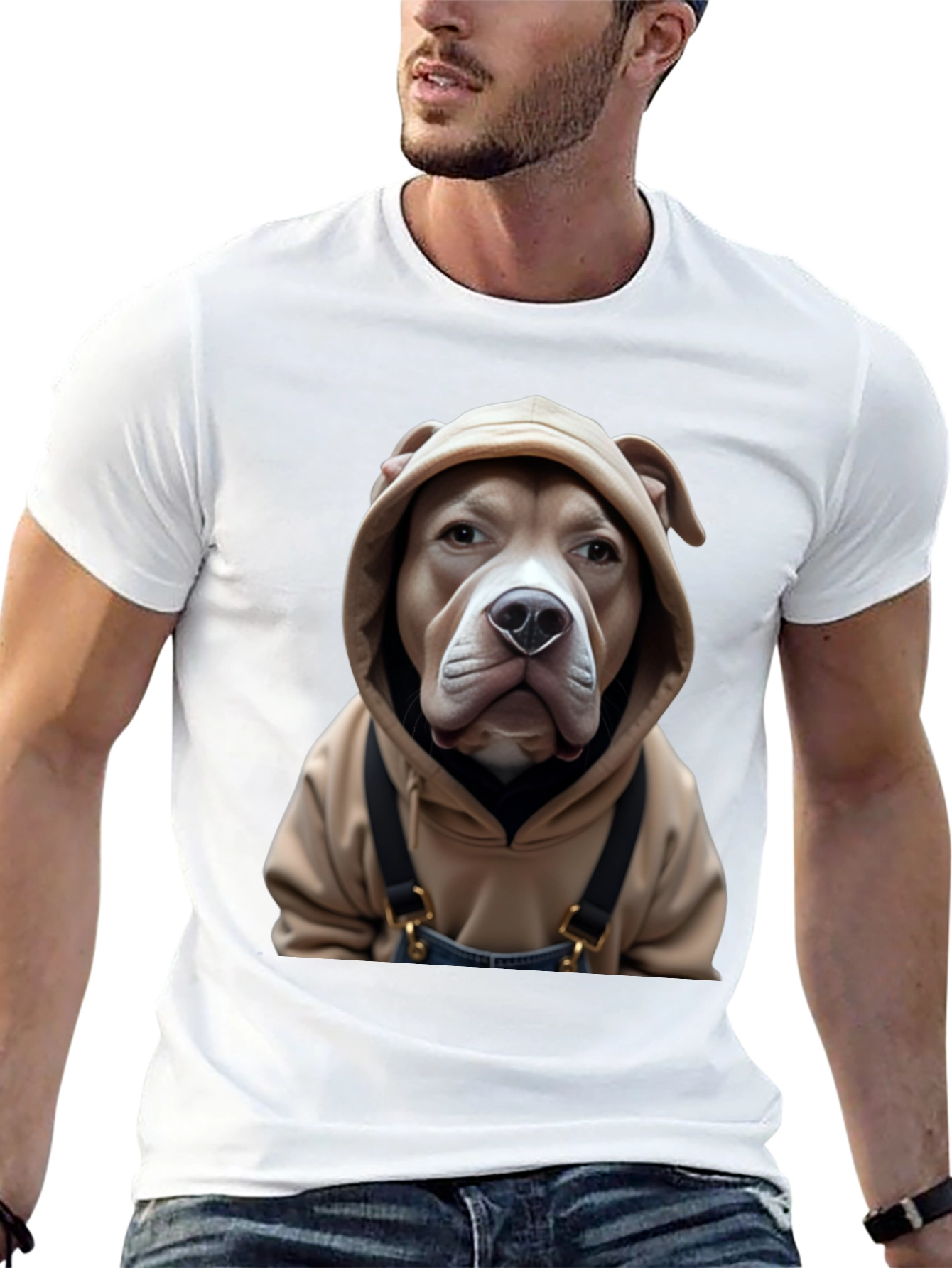 Black Dog in Hoodie T-Shirt - Novelty Graphic Tee view 13