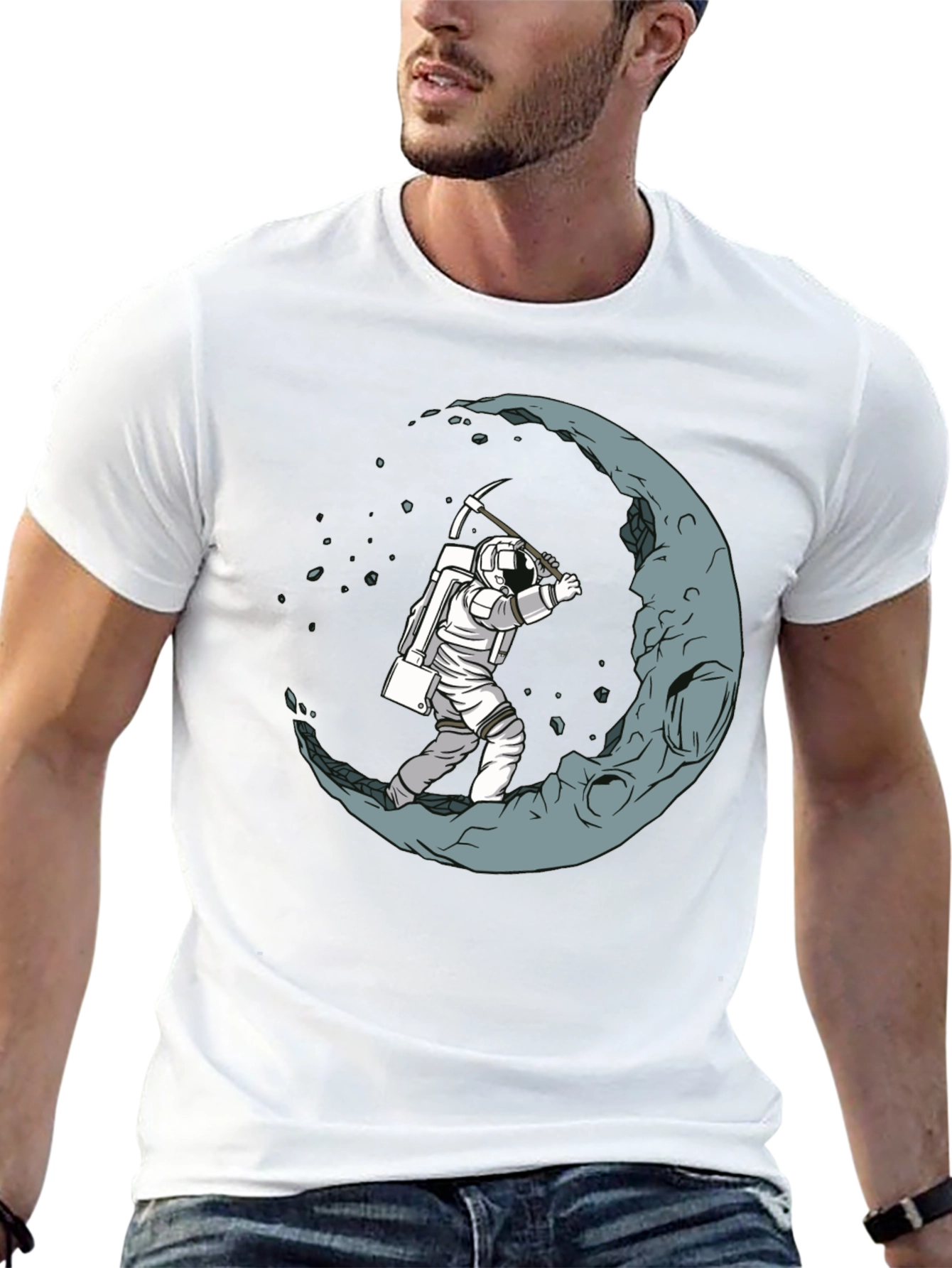 Black Astronaut Moon Mining Black T-Shirt view 13