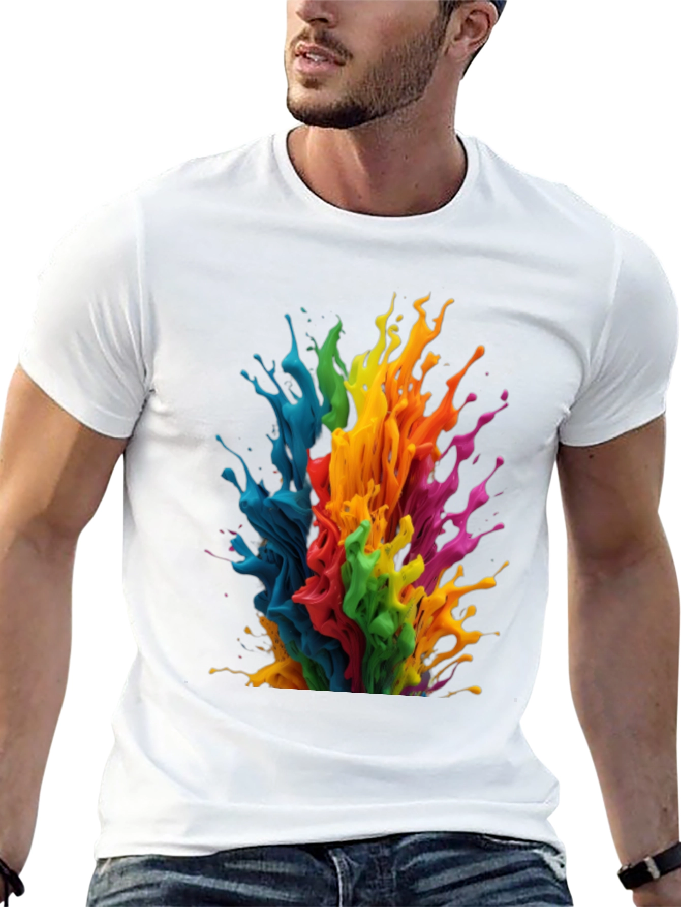 Black Rainbow Paint Splatter Graphic T-Shirt view 13