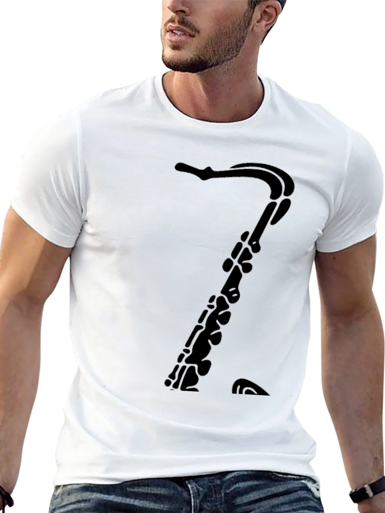 Black Saxophone Silhouette Graphic T-Shirt - Black view 13