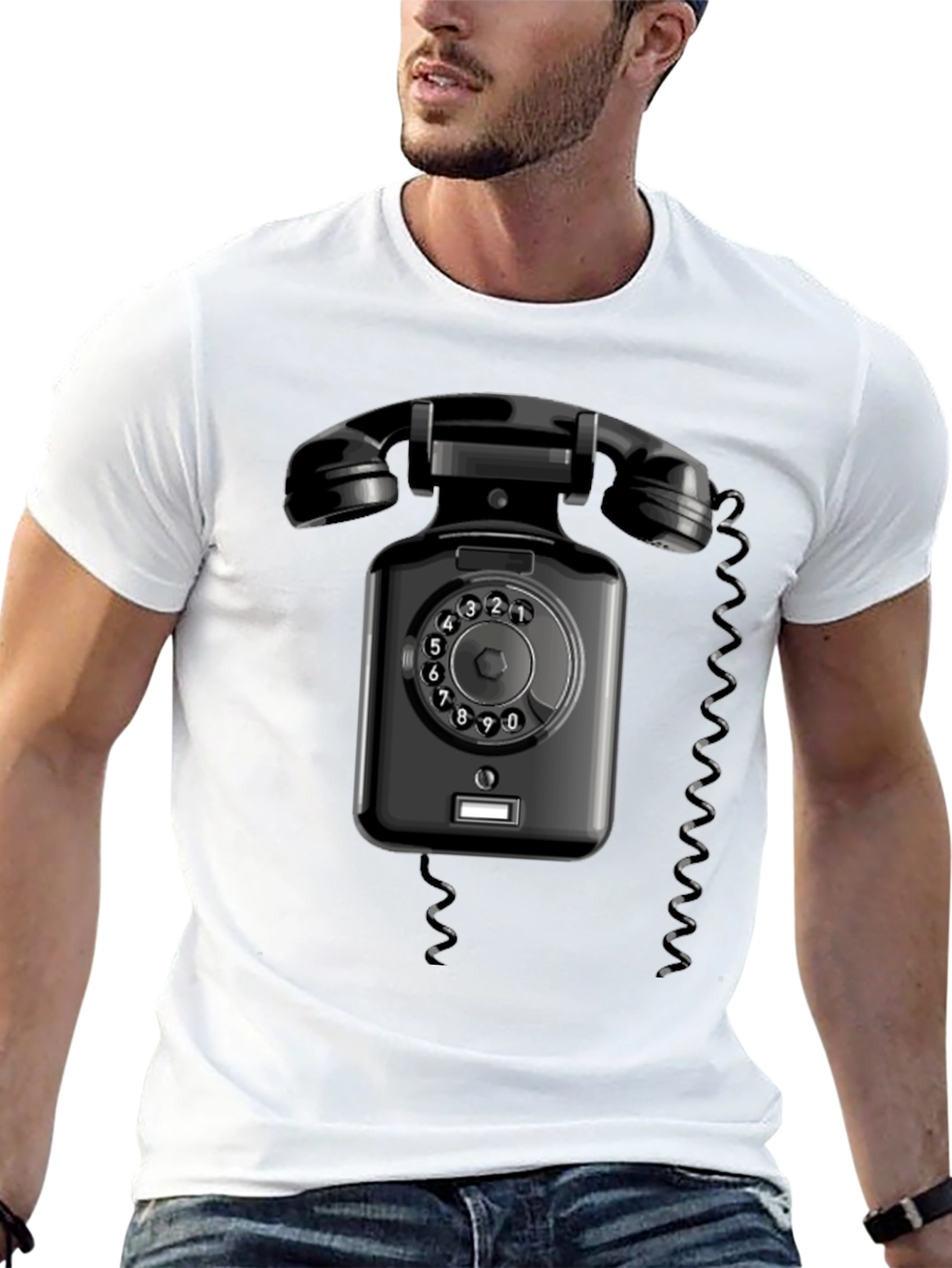 Black Vintage Rotary Phone Graphic T-Shirt - Retro Style view 13