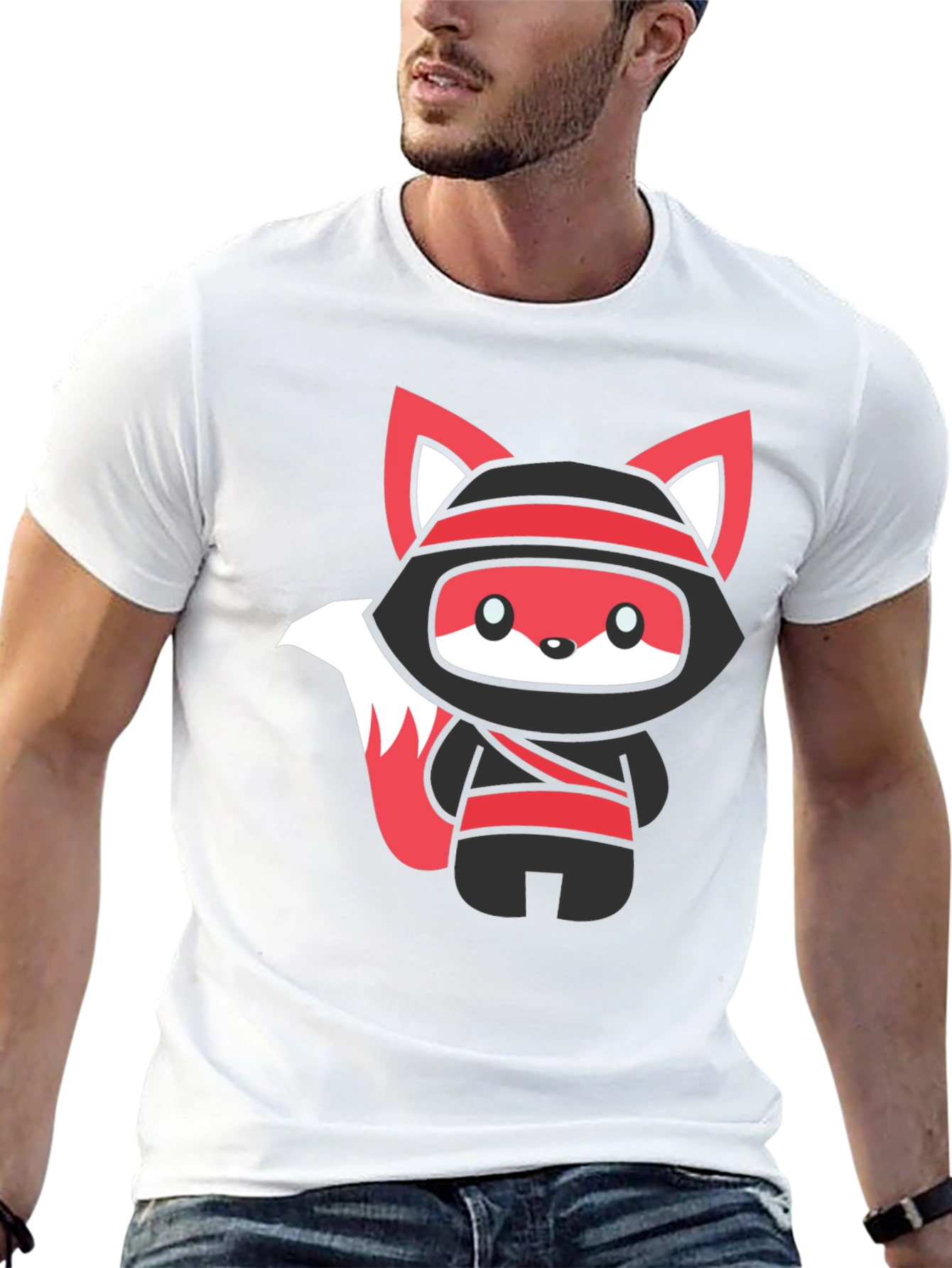 Black Ninja Fox Graphic Black T-Shirt view 13