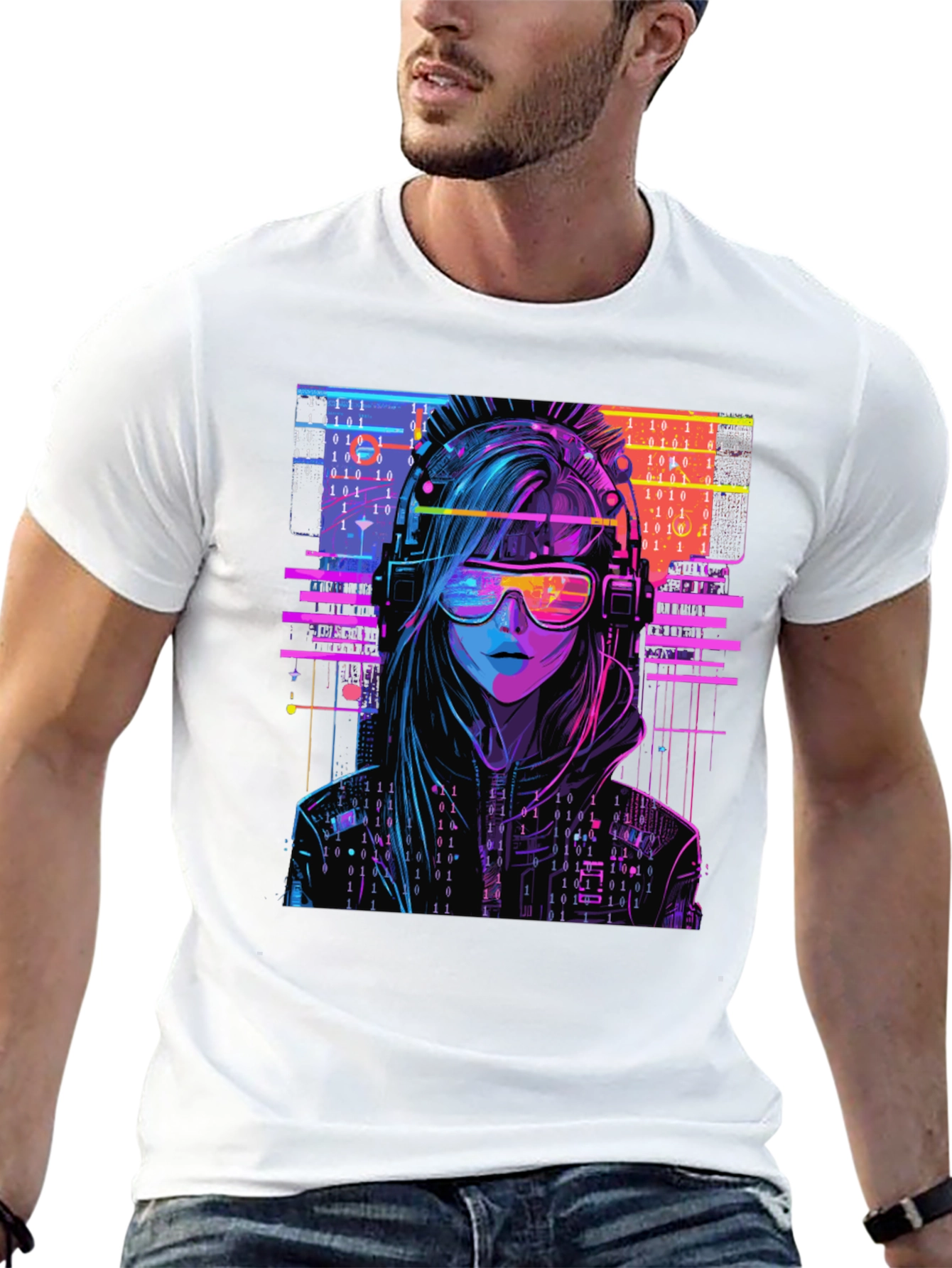 Cyberpunk Girl T-Shirt - Binary Code Design - 13